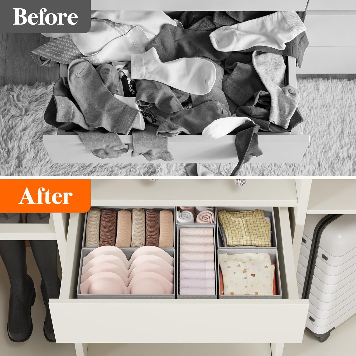 Lifewit 16 Pezzi Organizer Cassetti in Tessuto, Grigio Chiaro - immagine 7