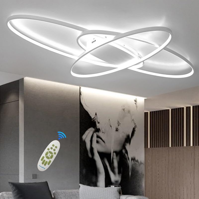 Mqw Lampadario LED Ovale Dimmerabile, Bianco e Nero 95cm