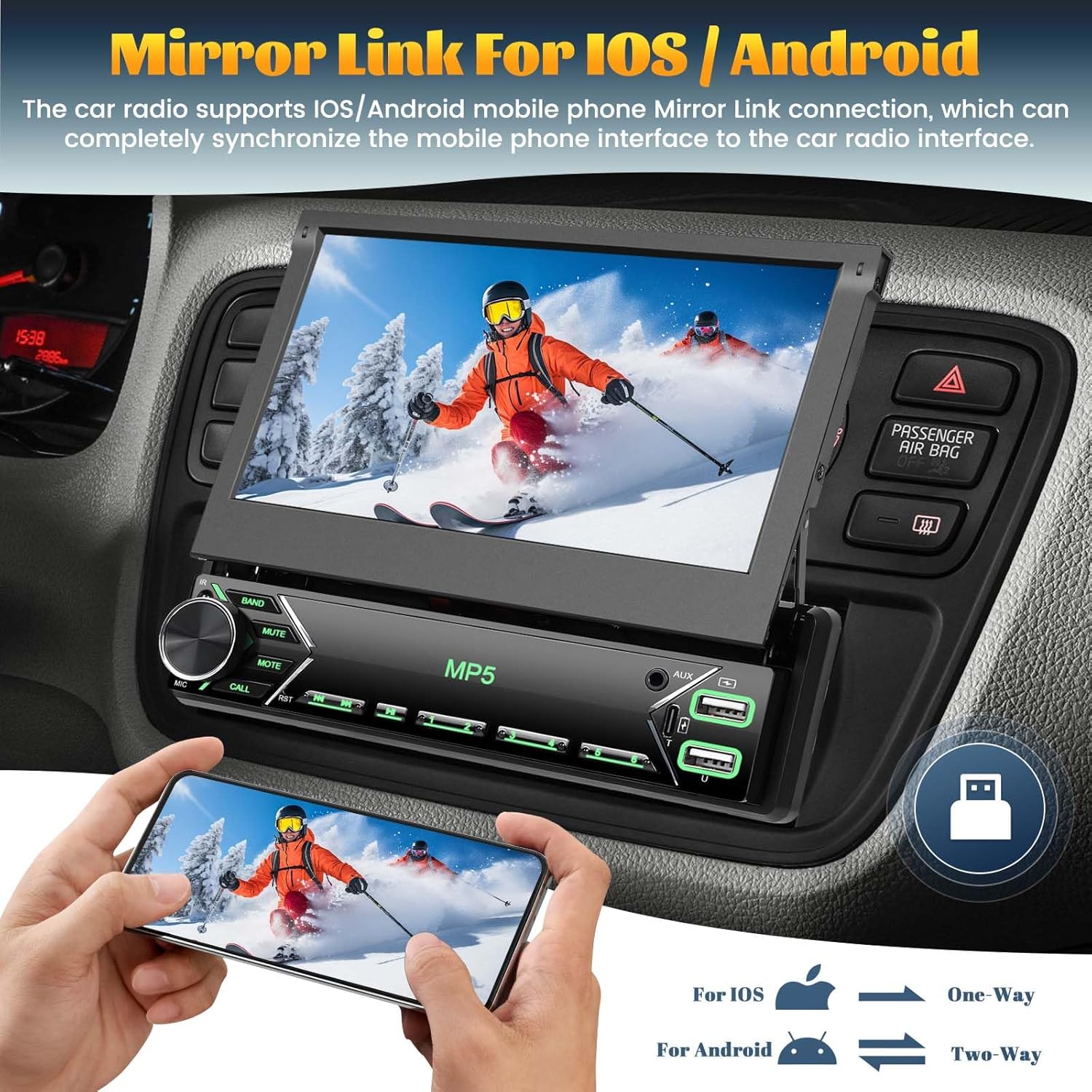 Hikity Autoradio 1 Din con Schermo Scomparsa 7 Pollici - immagine 2