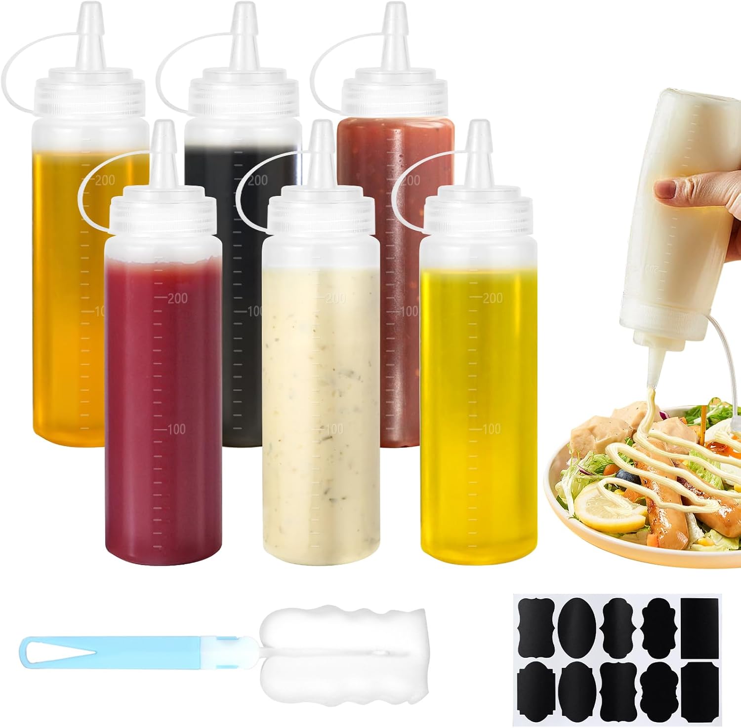 6 Pezzi Bottiglia Squeeze di Plastica 250ml - immagine 1