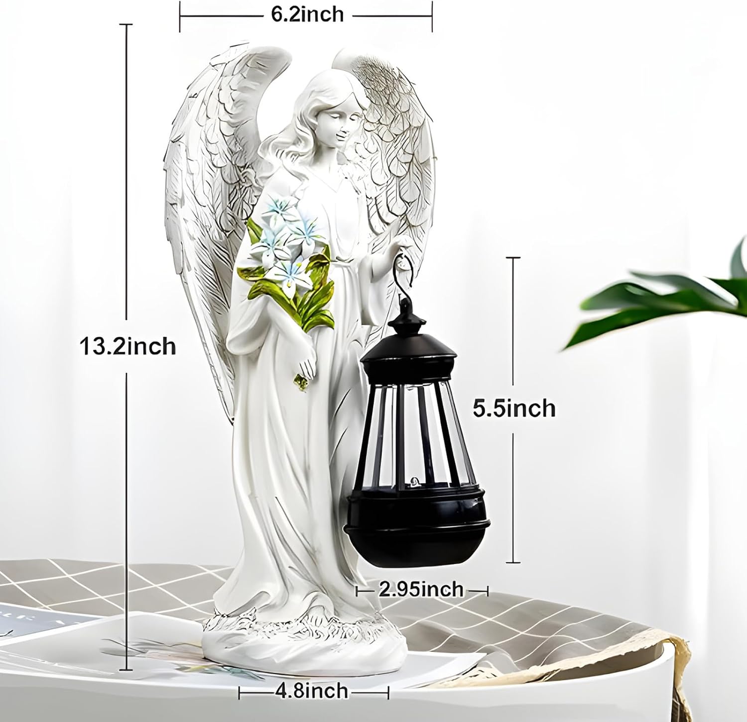 Tuzsocr Statue Giardino Angelo Custode con Lanterna Solare - immagine 2