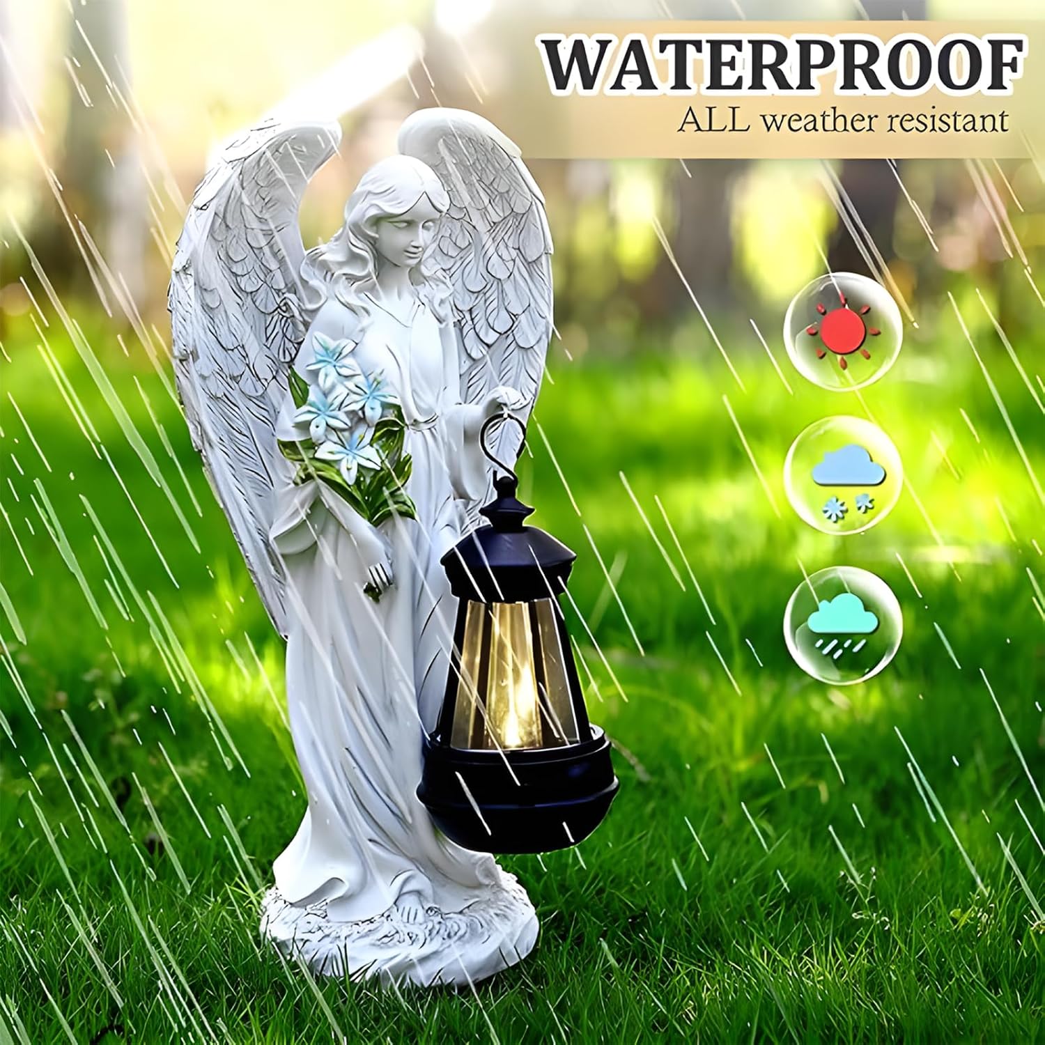 Tuzsocr Statue Giardino Angelo Custode con Lanterna Solare - immagine 4
