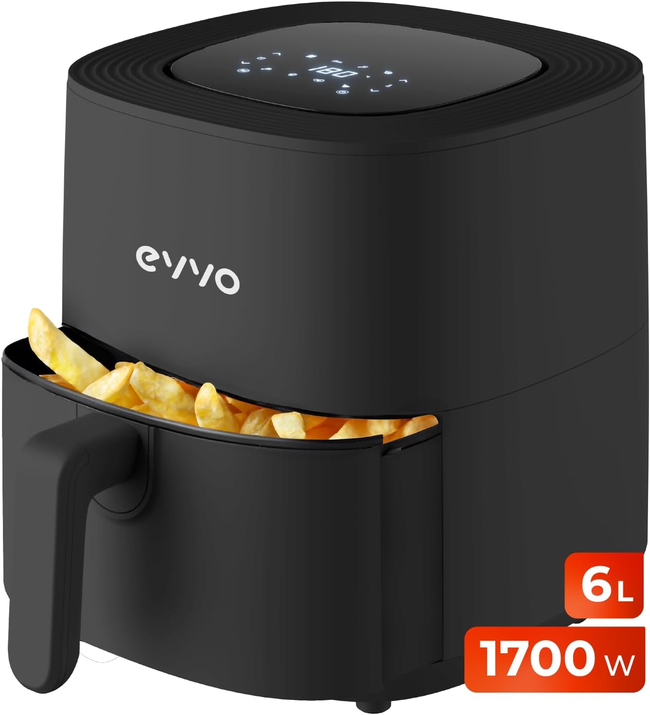 EVVO Friggitrice ad Aria 6L 1700W, Ciotola Antiaderente