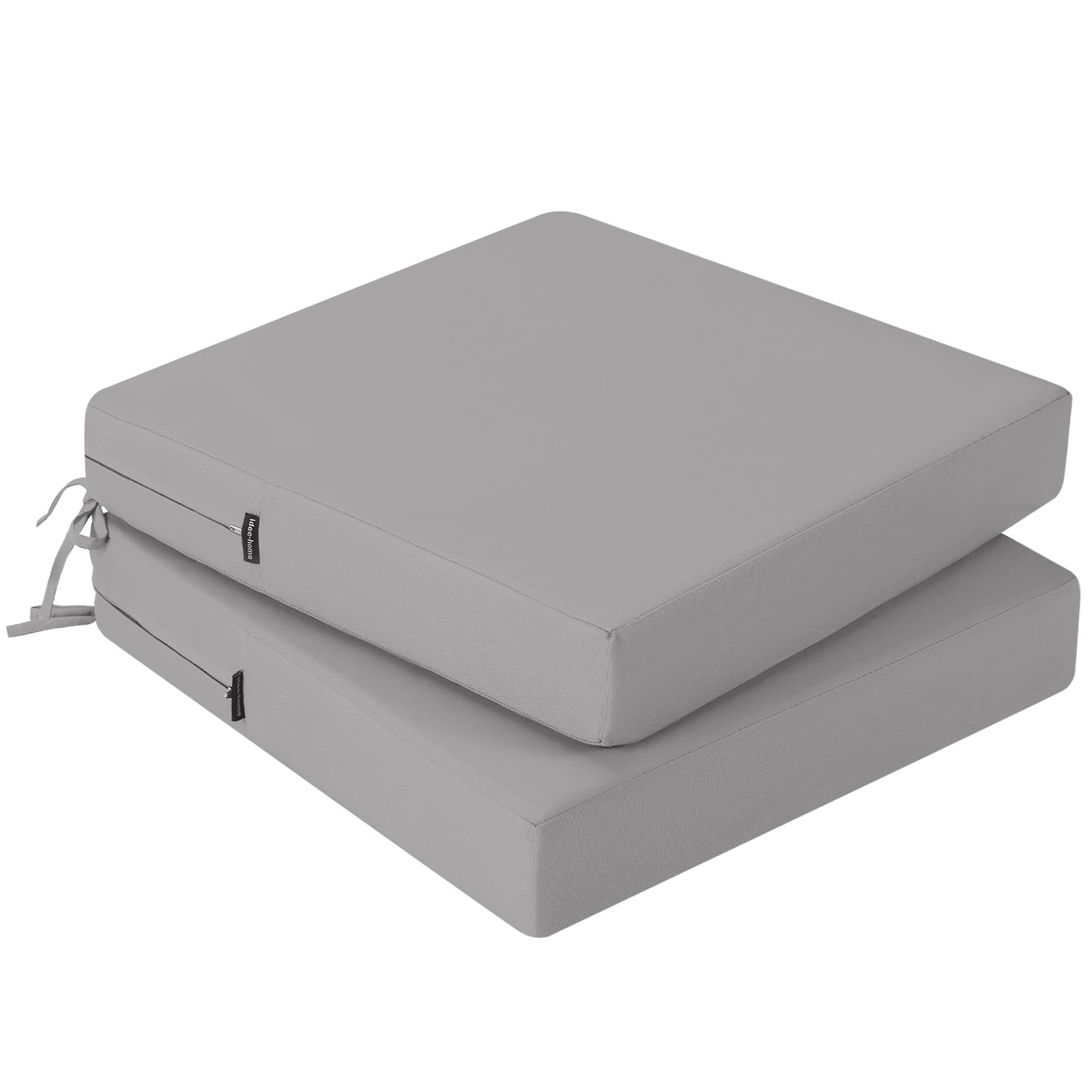 Set di 2 cuscini per sedia, 45 x 45 cm, per esterni, in schiuma impermeabile, per esterni, da terrazza, con nastri, per sala da pranzo, grigio chiaro