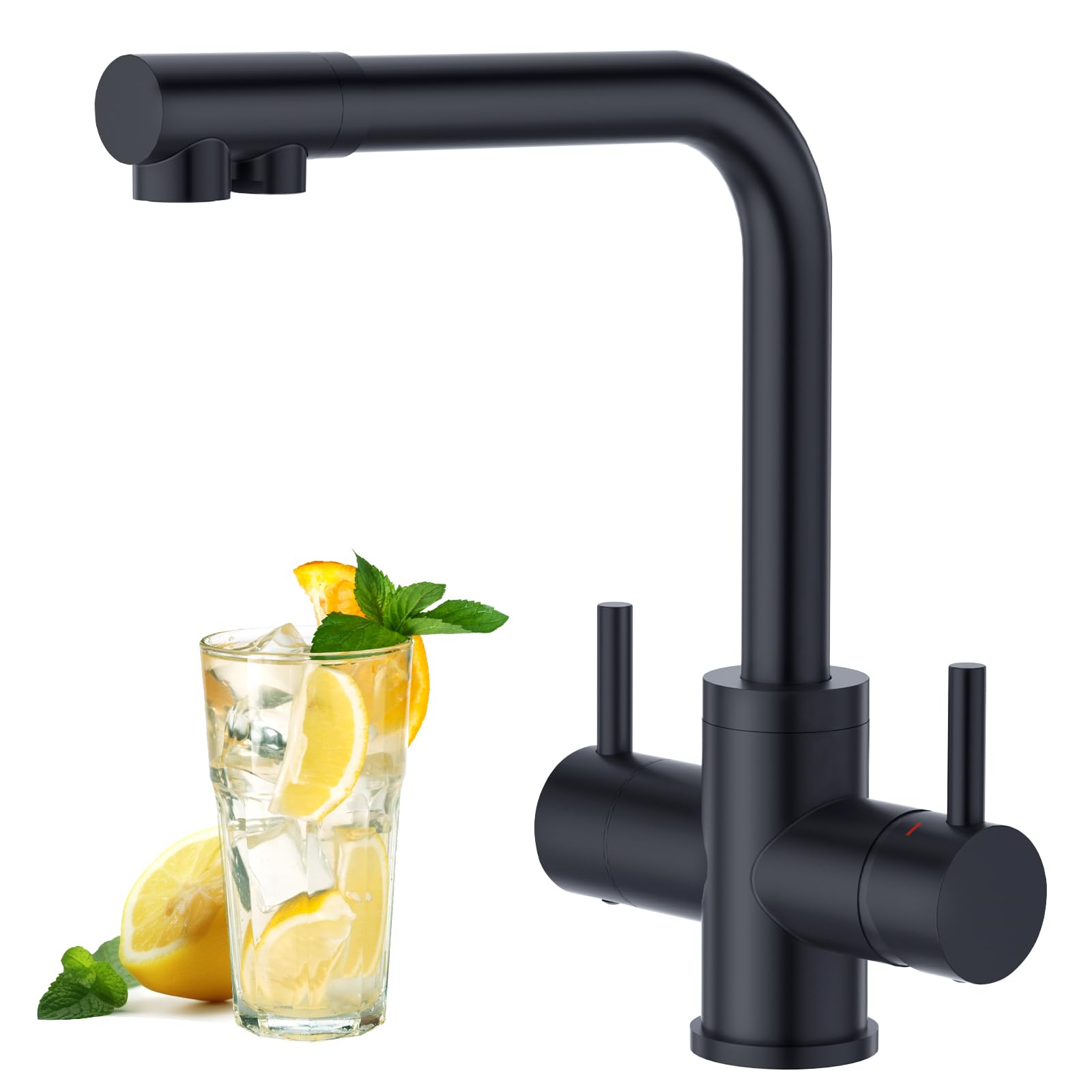 Aktines Rubinetto Cucina 3 Vie Doppia Leva, Nero