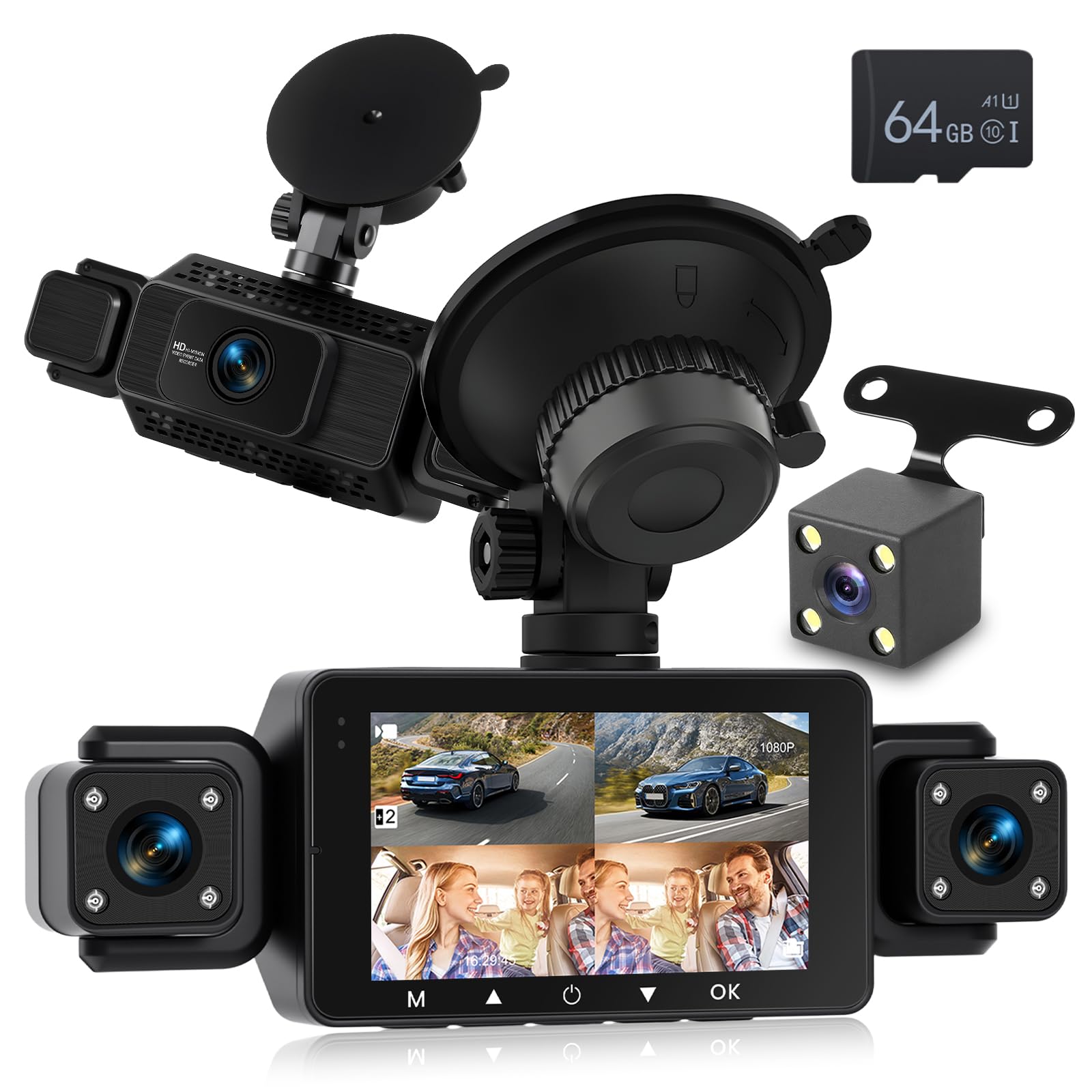 Nhopeew Dash Cam 360° a 4 Canali 1080P