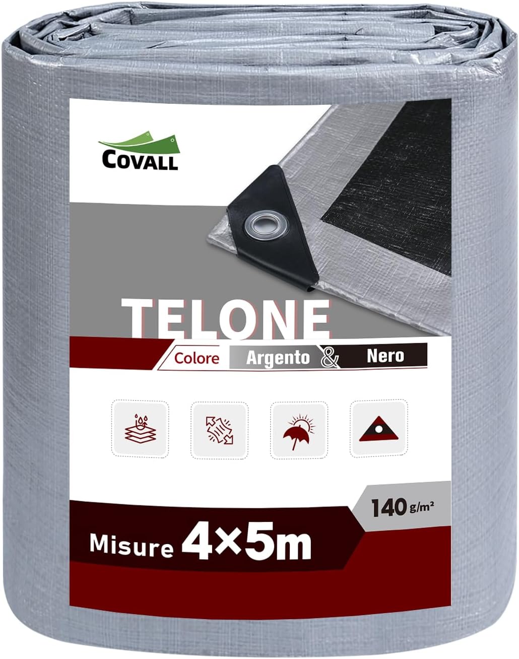 Covall Telo Telone Occhiellato Bicolore 140g/m² (4x5m) - immagine 1