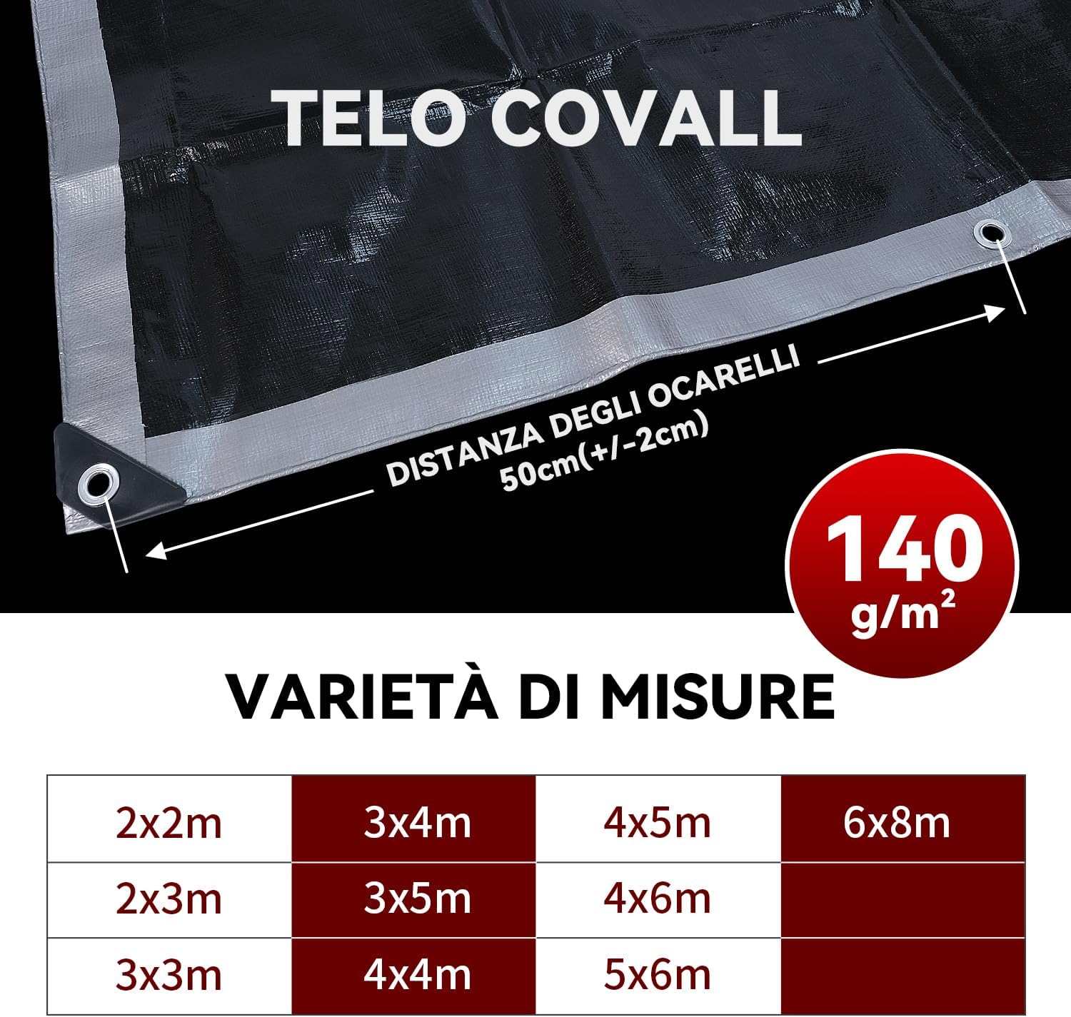 Covall Telo Telone Occhiellato Bicolore 140g/m² (4x5m) - immagine 6