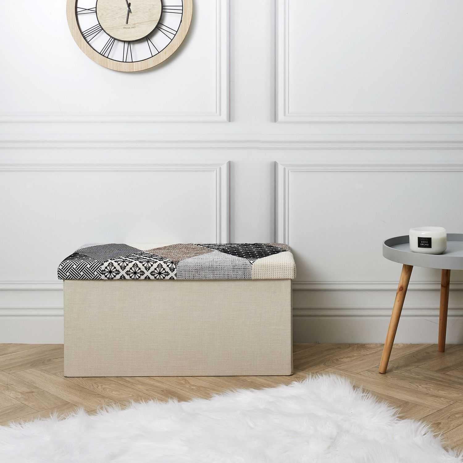 HOME DECO FACTORY Chest Bench Patchwork, Multicolore 76x38x38cm - immagine 2