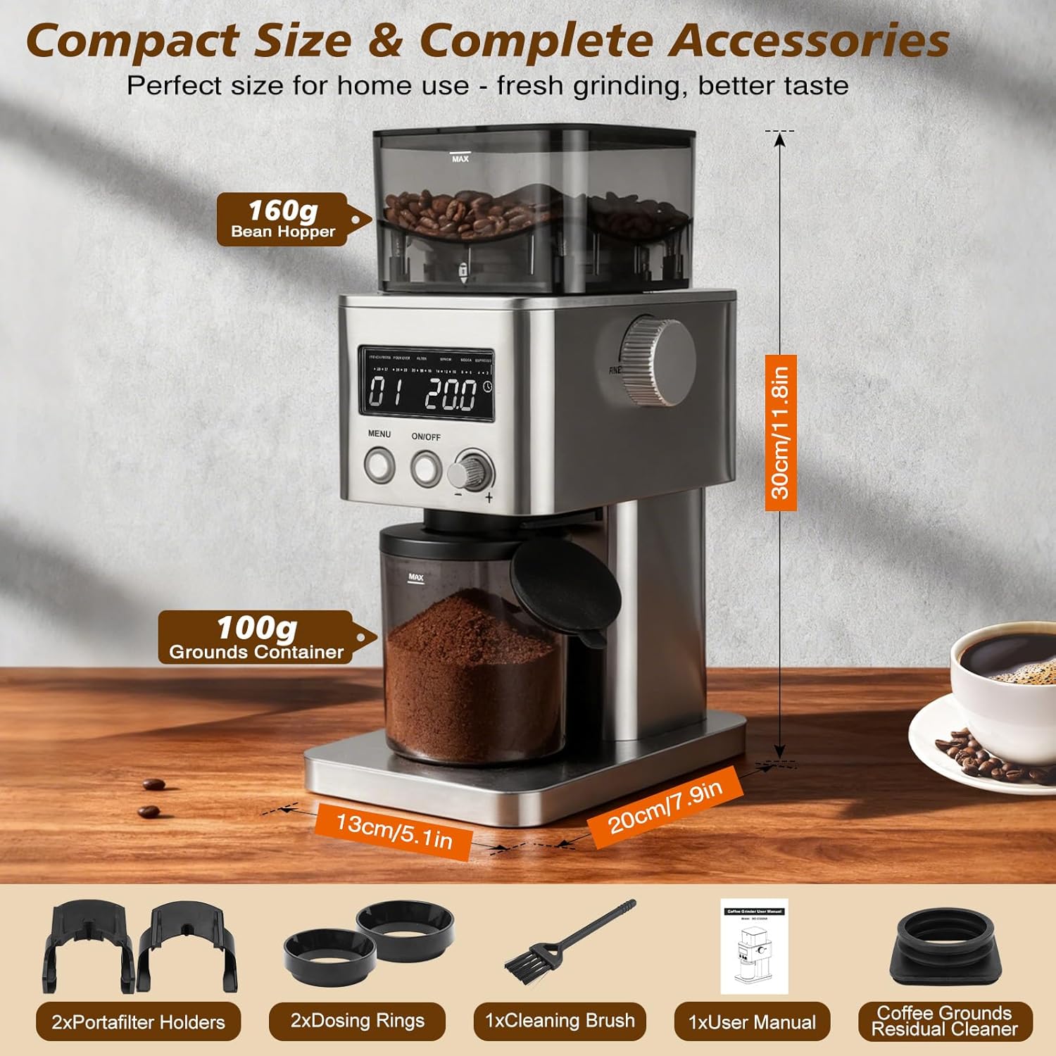 Homtone Macinacaffè Elettrico a Cono con LCD - immagine 2