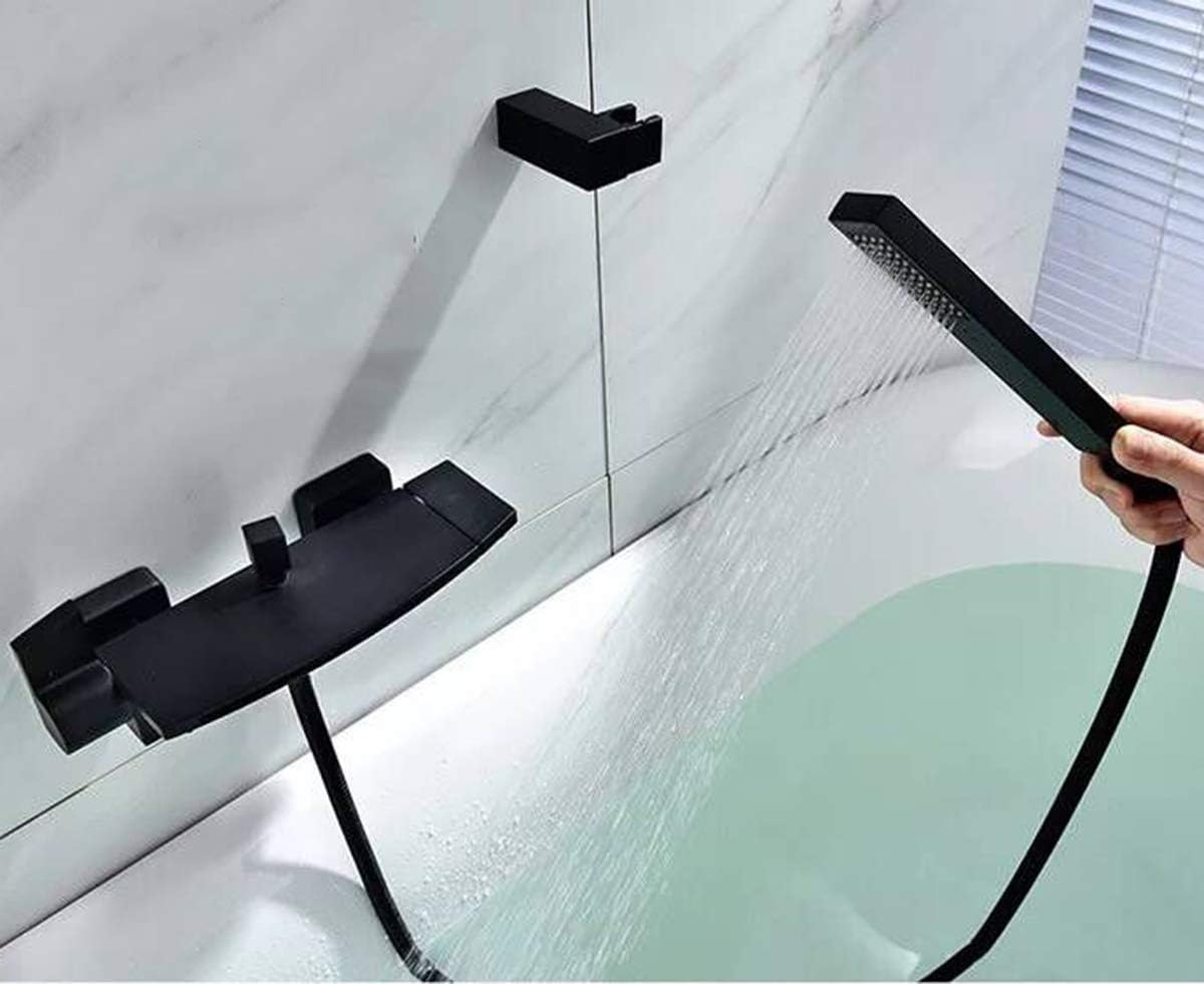 Miscelatore Vasca da Bagno a Cascata Nero con Doccetta - immagine 3