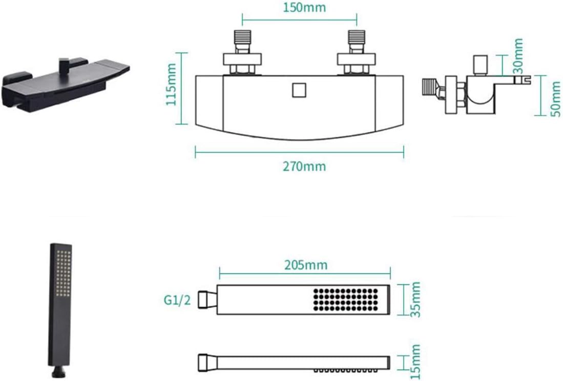 Miscelatore Vasca da Bagno a Cascata Nero con Doccetta - immagine 8