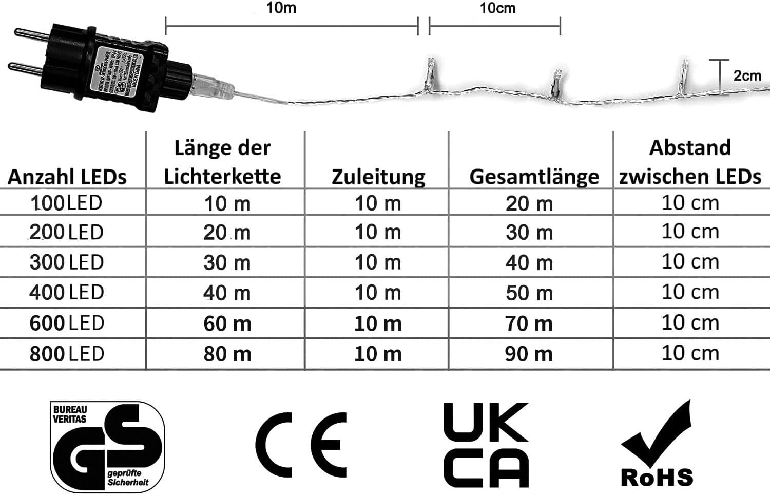 Gresonic Catena Luminosa LED 600LED, Bianco Caldo - immagine 2