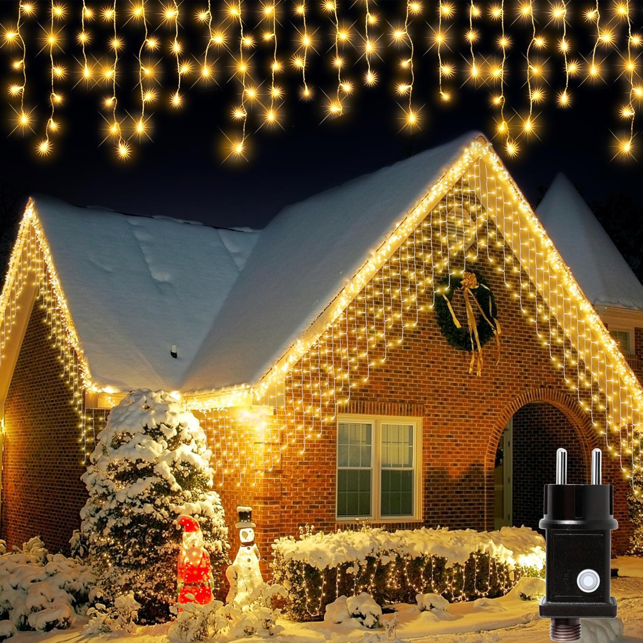 Luci Natale Esterno 10M 400LED Tenda Luminosa, Bianco Caldo