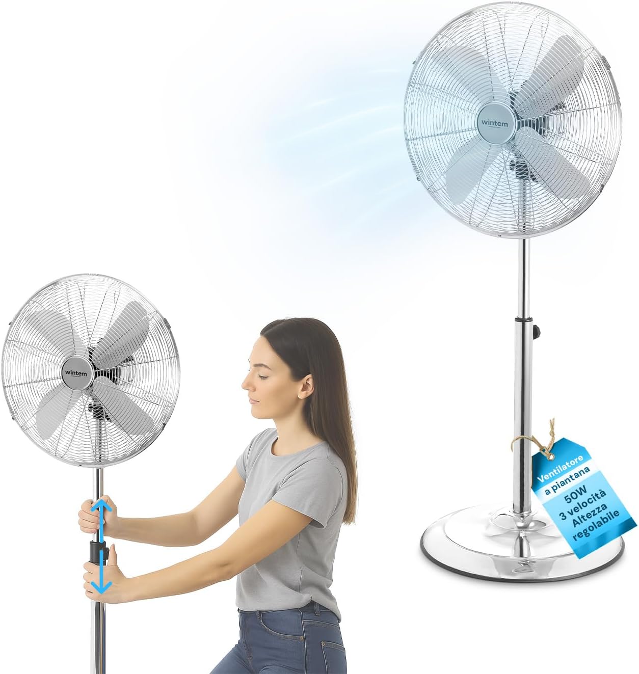 Wintem Ventilatore a Piantana 50W in Acciaio Cromato - immagine 1