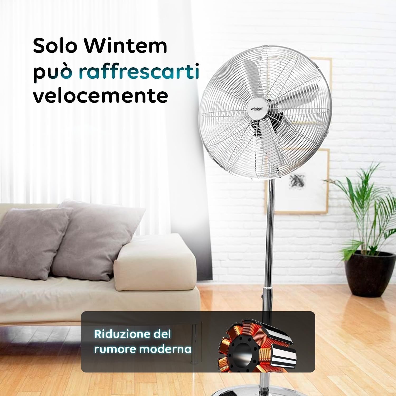Wintem Ventilatore a Piantana 50W in Acciaio Cromato - immagine 4