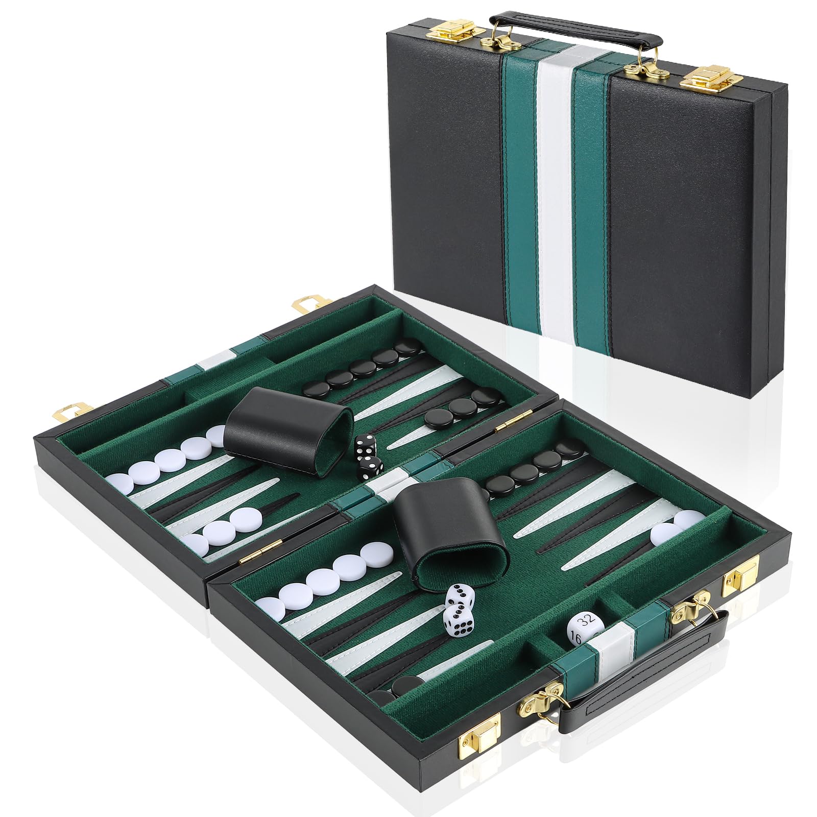 Set Backgammon per 2 Giocatori, Valigetta 15 pollici, Verde