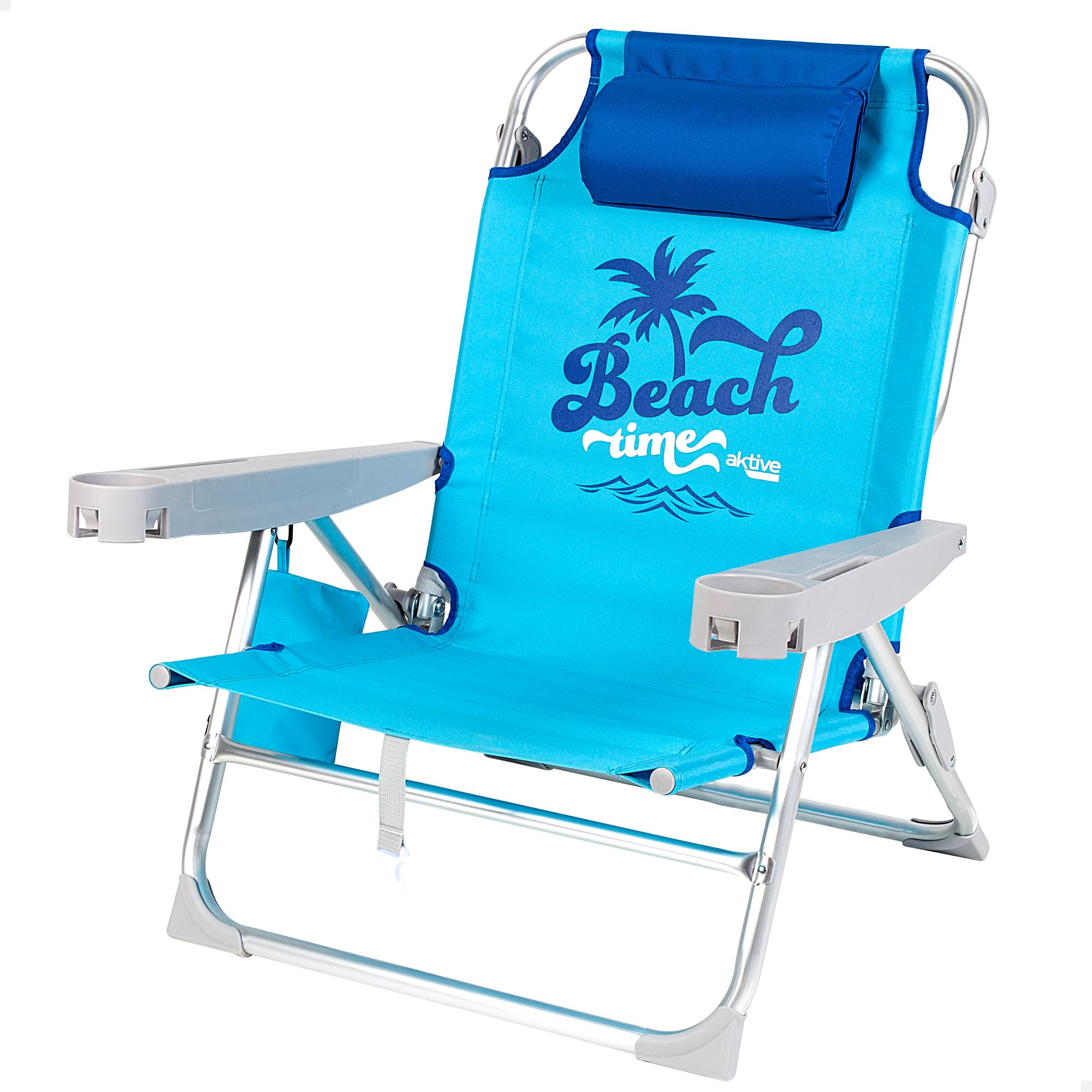 AKTIVE Sedia da Spiaggia Pieghevole, Alu+600D PVC, Blu, 53 x 58 x 80cm