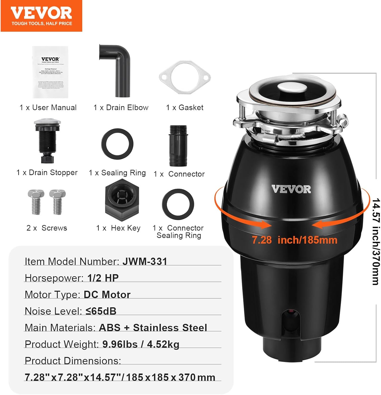 VEVOR Tritarifiuti per Lavello Cucina 0,37 kW - immagine 7