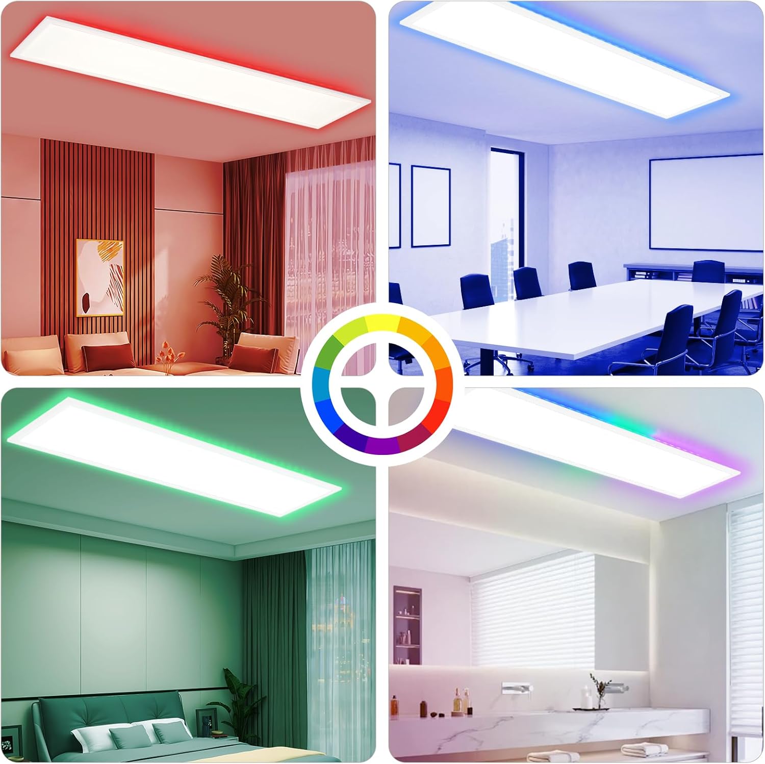 CBJKTX LED Panel 120x30 Plafoniera - Pannello a Soffitto Lungo Dimmerabile RGB Retroilluminazione Cambio Colore Lampada da Ufficio Piatta Ufficio con Telecomando 36W Plafoniera per Officina Corridoio - immagine 3