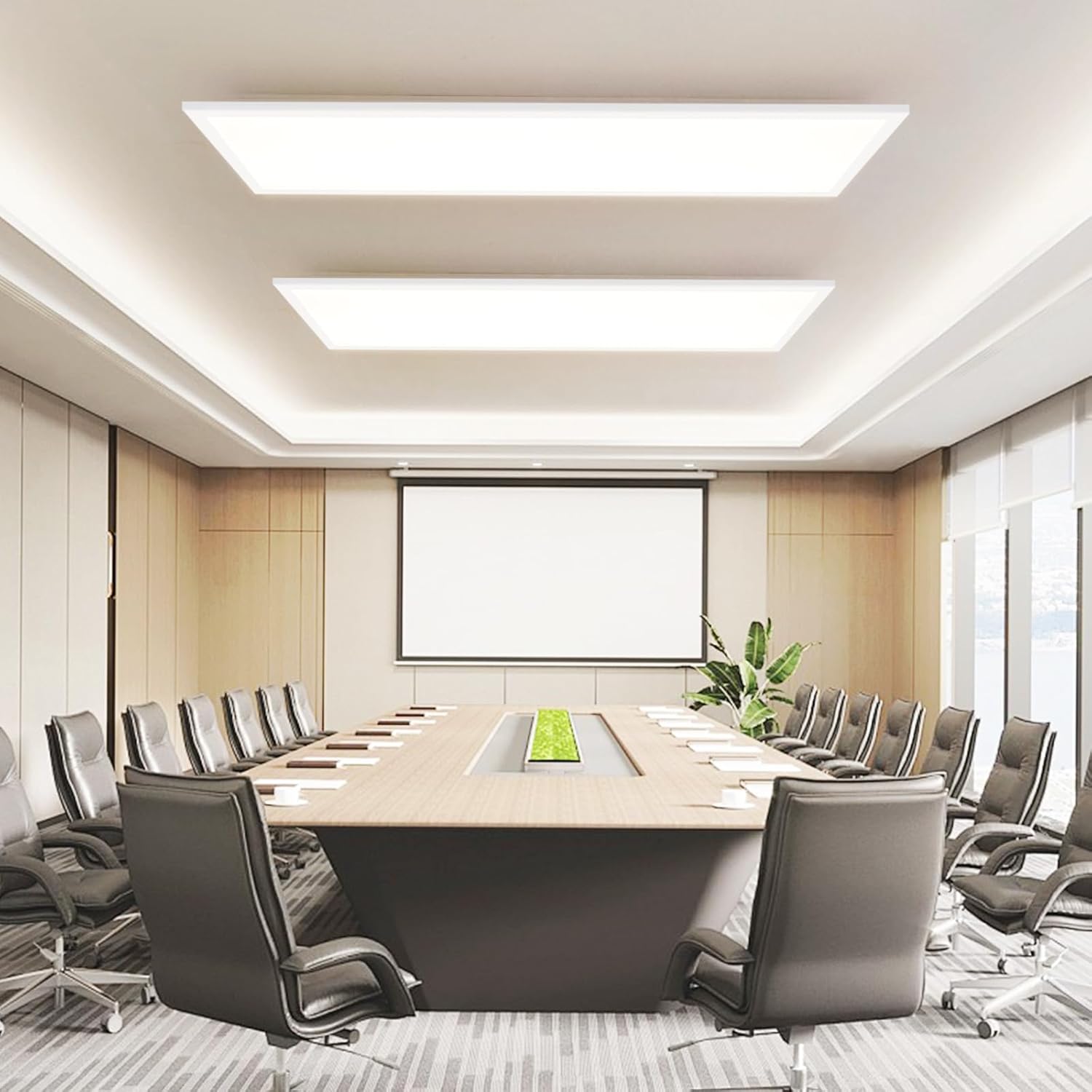 CBJKTX LED Panel 120x30 Plafoniera - Pannello a Soffitto Lungo Dimmerabile RGB Retroilluminazione Cambio Colore Lampada da Ufficio Piatta Ufficio con Telecomando 36W Plafoniera per Officina Corridoio - immagine 7