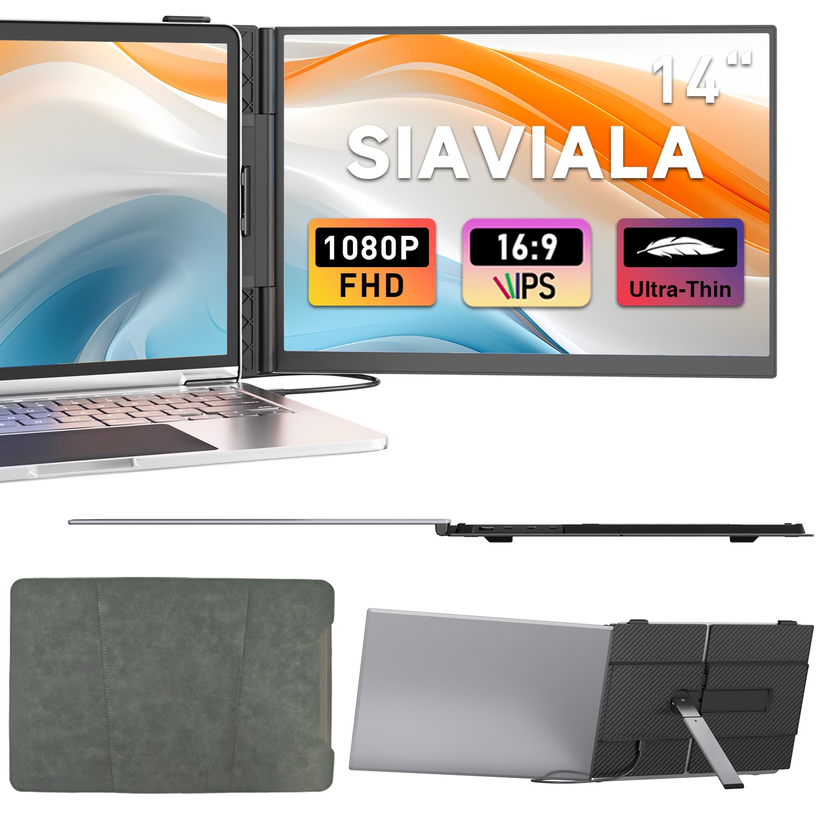 Siaviala Monitor Portatile Ultra-Thin 14" 1080P FHD IPS