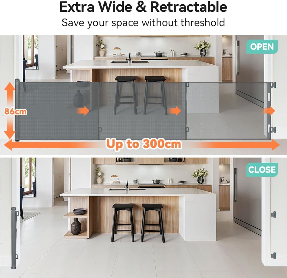 Comomy Cancelletto per Bambini Estensibile 0-300cm, Grigio - immagine 2