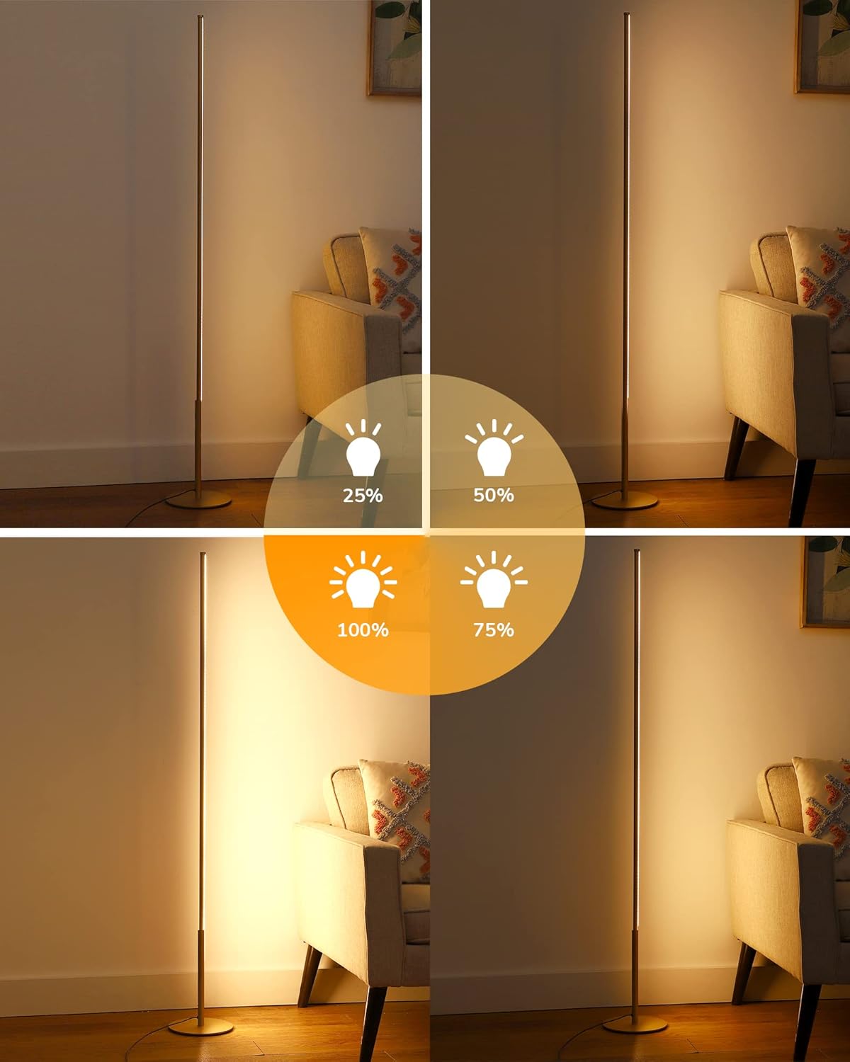 EDISHINE Lampada da Terra LED 19W Dimmerabile, Dorata - immagine 2