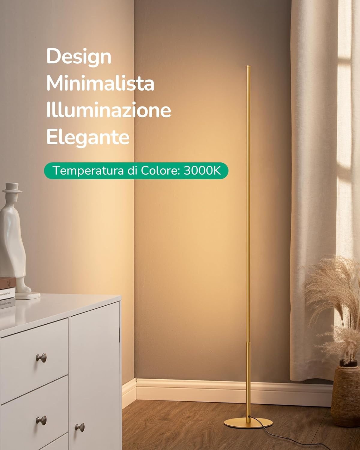 EDISHINE Lampada da Terra LED 19W Dimmerabile, Dorata - immagine 3