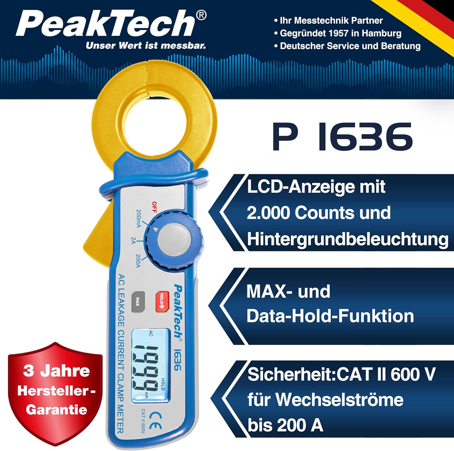 PeakTech® P 1636 Pinza per Corrente di Dispersione - immagine 2