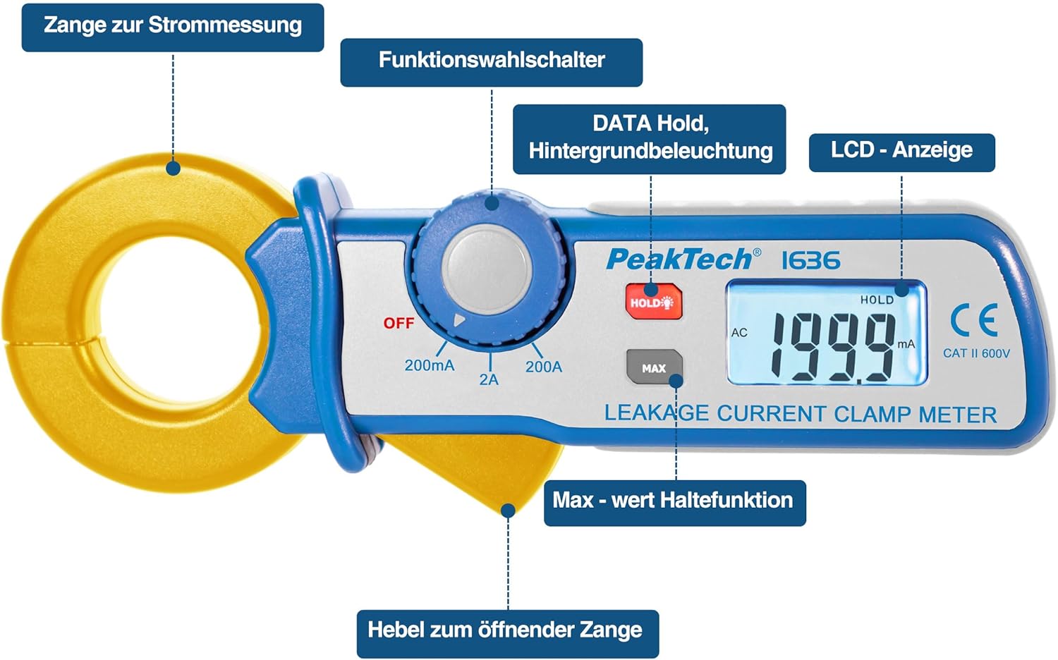 PeakTech® P 1636 Pinza per Corrente di Dispersione - immagine 7