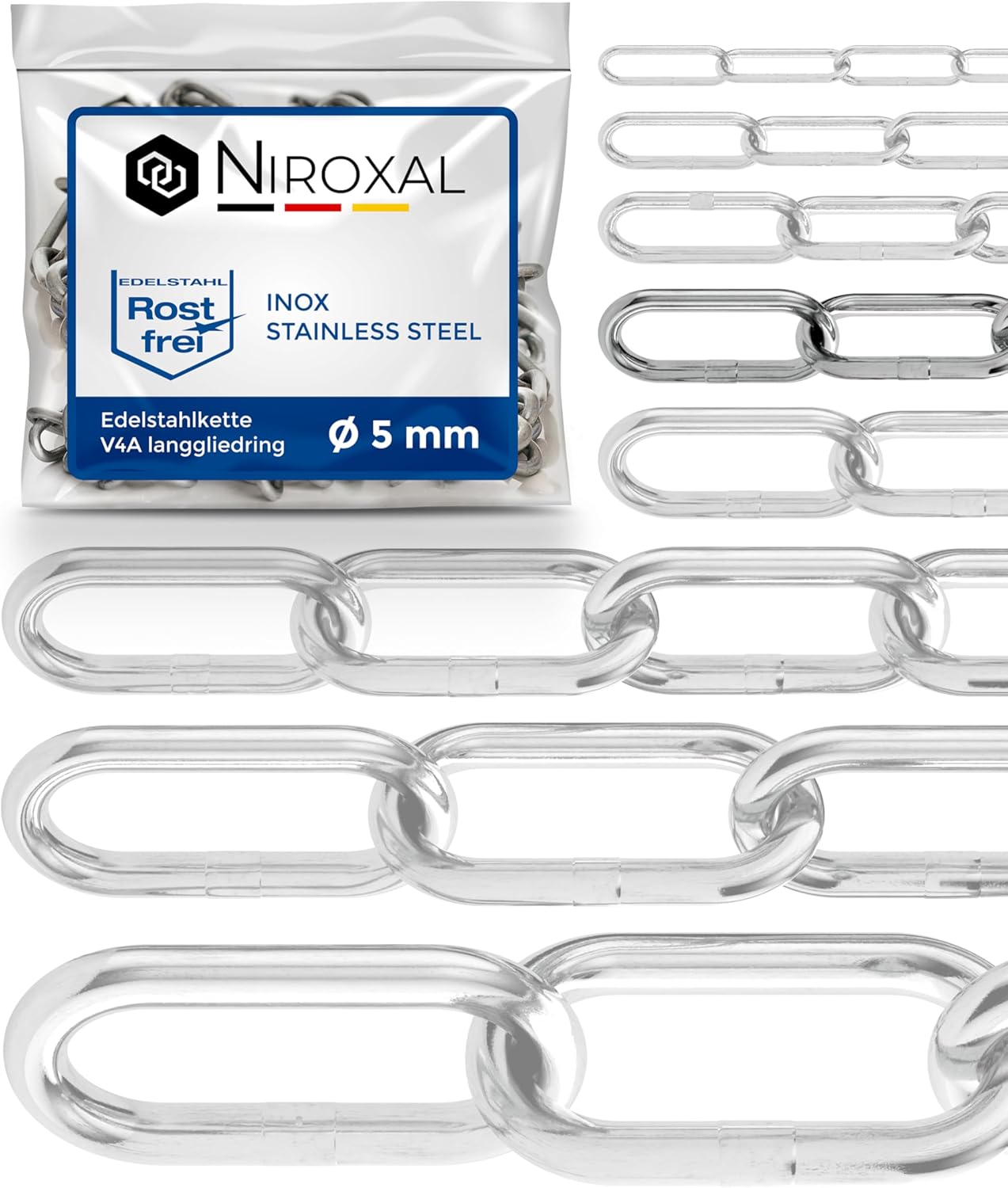 Catena in Acciaio Inox V4A a Maglia Lunga 30m - immagine 1