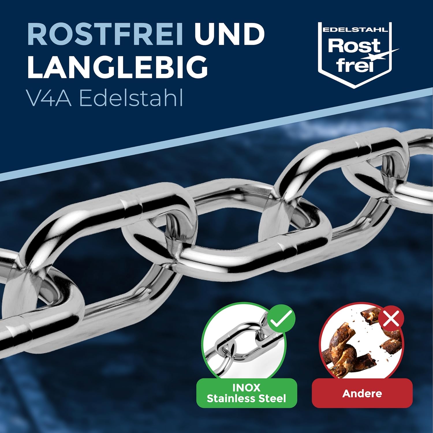 Catena in Acciaio Inox V4A a Maglia Lunga 30m - immagine 4