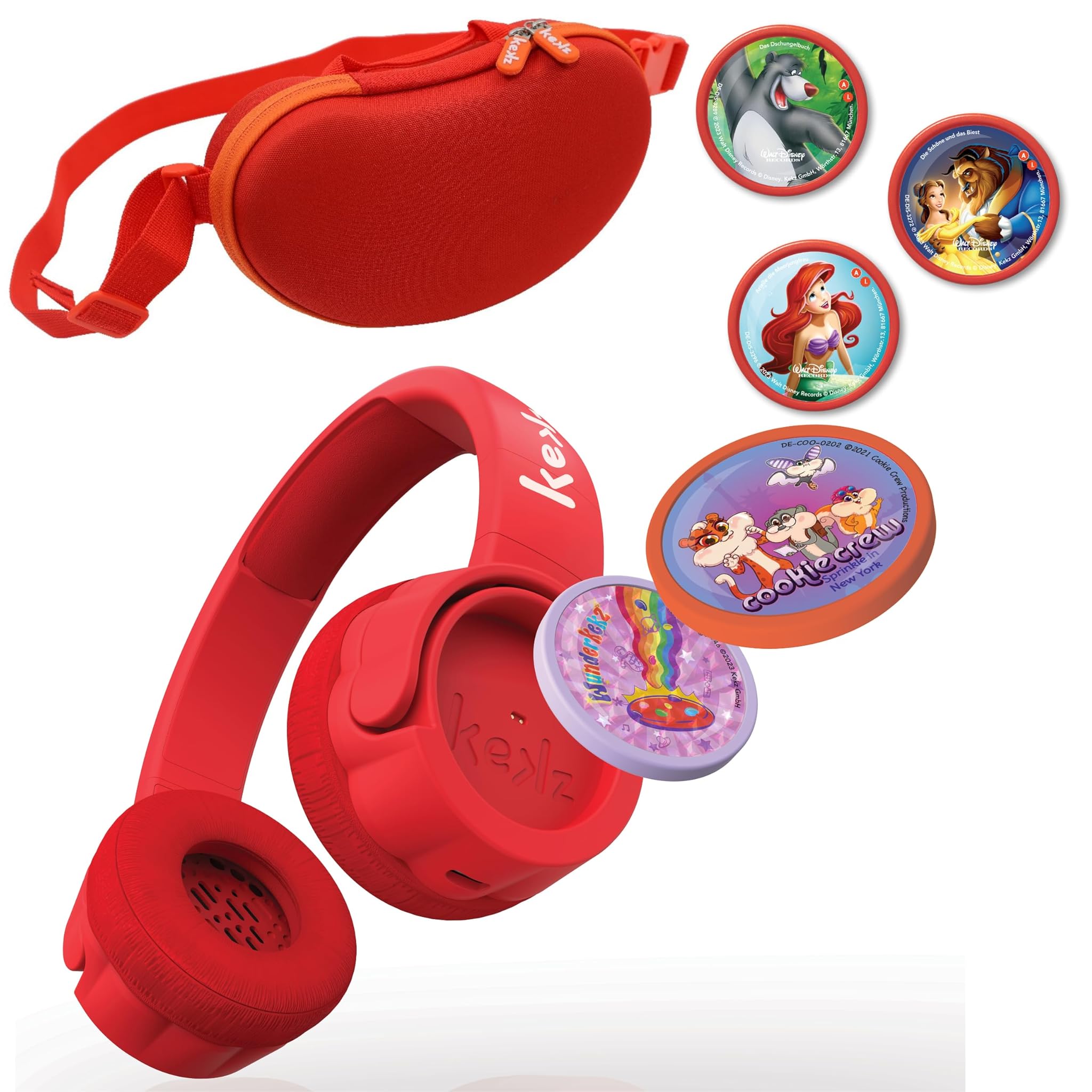 Kekz Set di accessori per cuffie Premium rosso:  esclusivo – con fagioli di biscotti rossi, 3 chip audio Disney, Cookie Crew, gioco d'udito, Wunderkekz (cuffie per bambini, cuffie da viaggio per