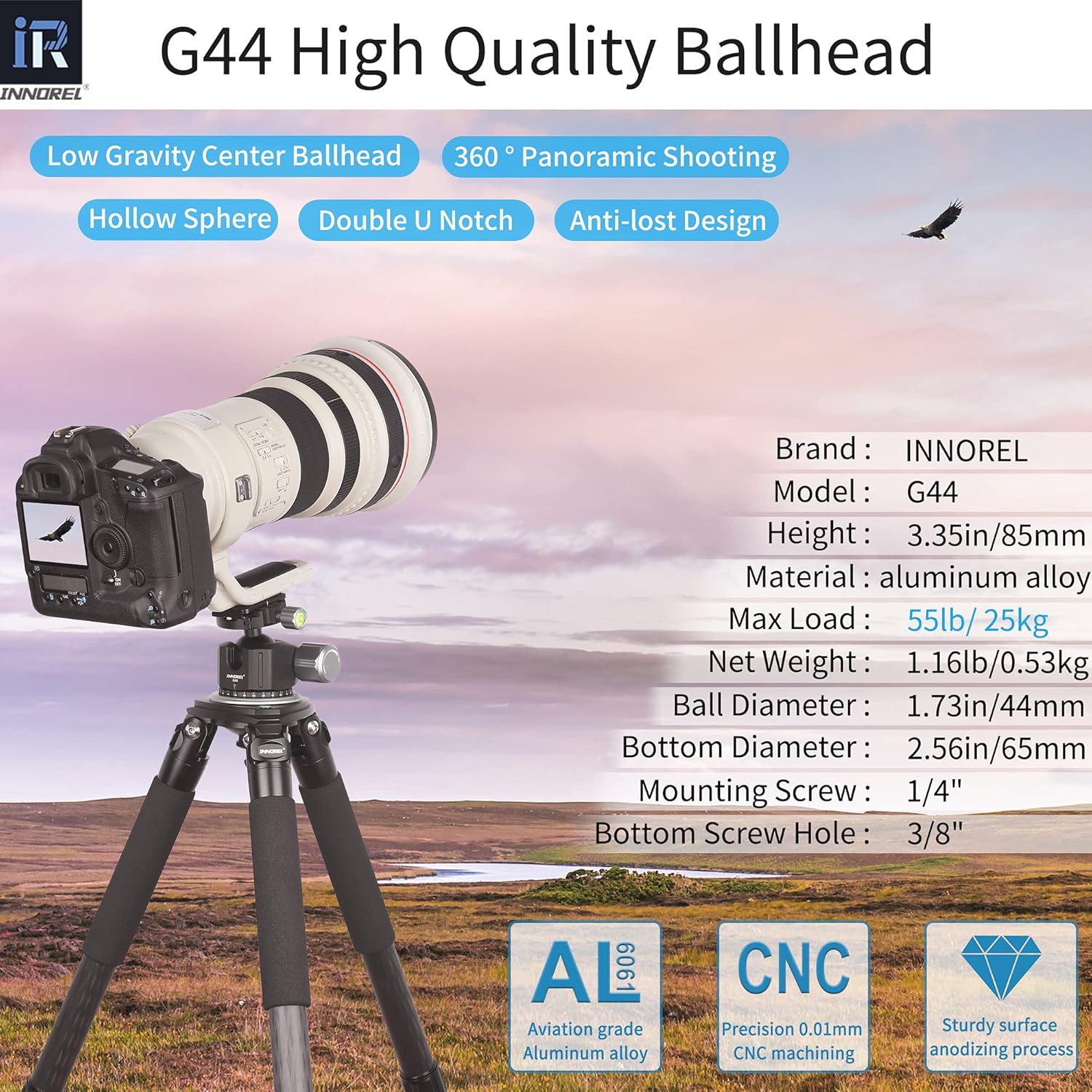 Innorel G44 Testa a Sfera per Treppiede Basso Profilo - immagine 2
