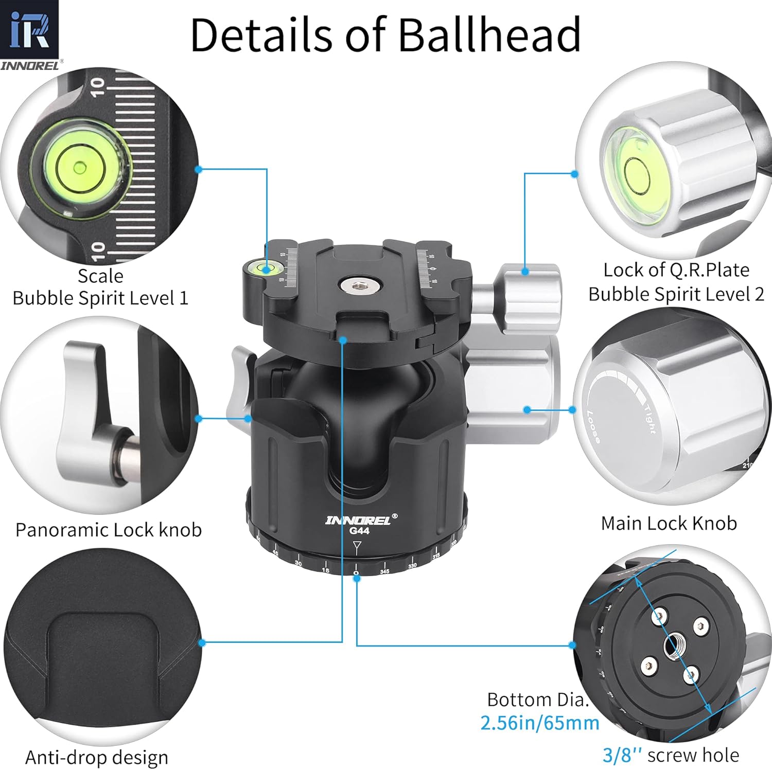 Innorel G44 Testa a Sfera per Treppiede Basso Profilo - immagine 6