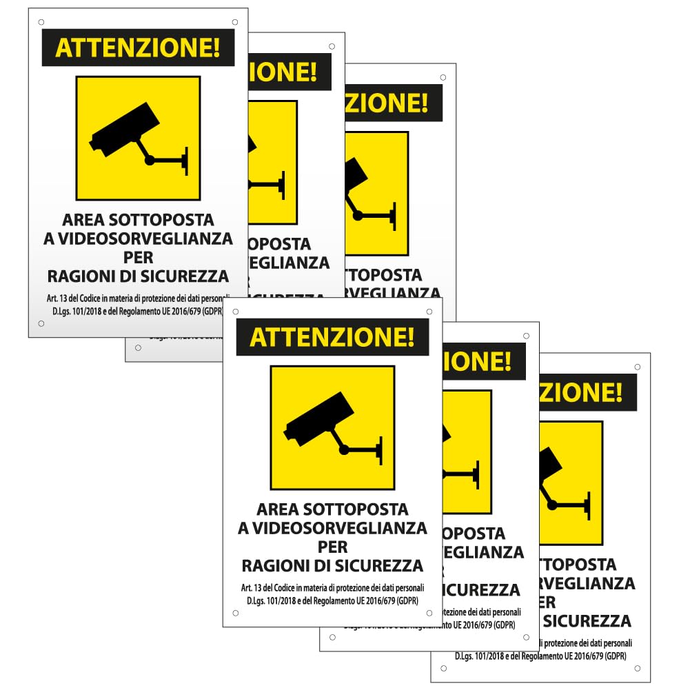 Space - 6 Cartelli Area Videosorvegliata PVC 20x30cm