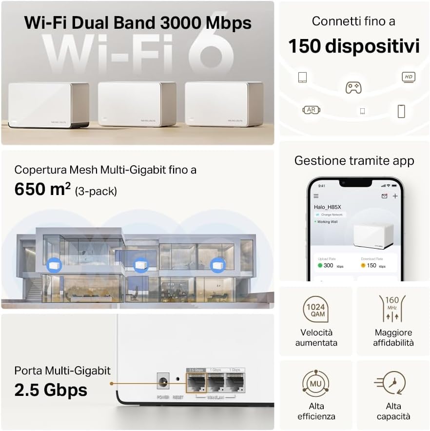 Mercusys TP-Link Halo H85X Mesh Wi-Fi 6 AX3000Mbps - immagine 2