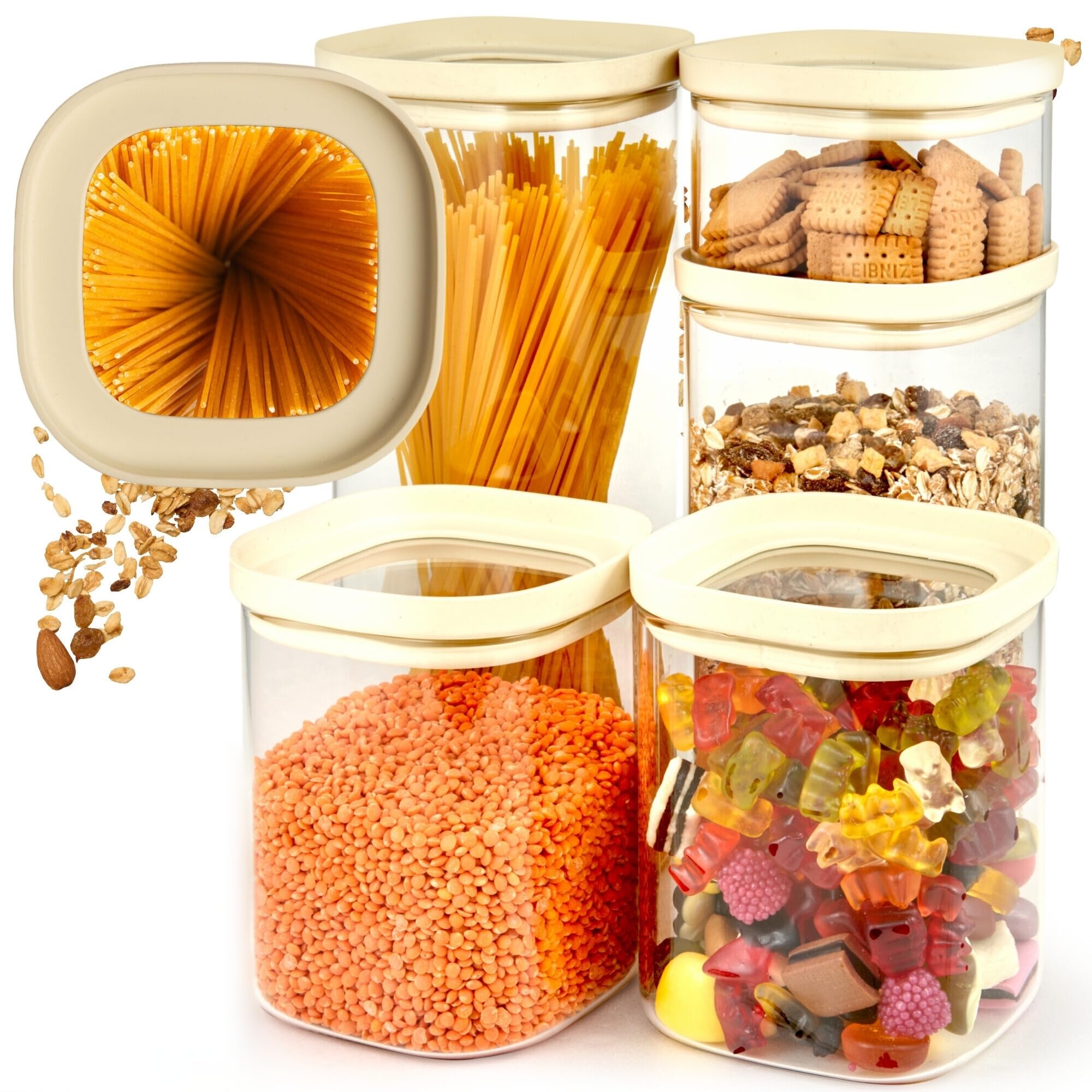 Dalena Home® Set 5 Barattoli Vetro Borosilicato Quadrati