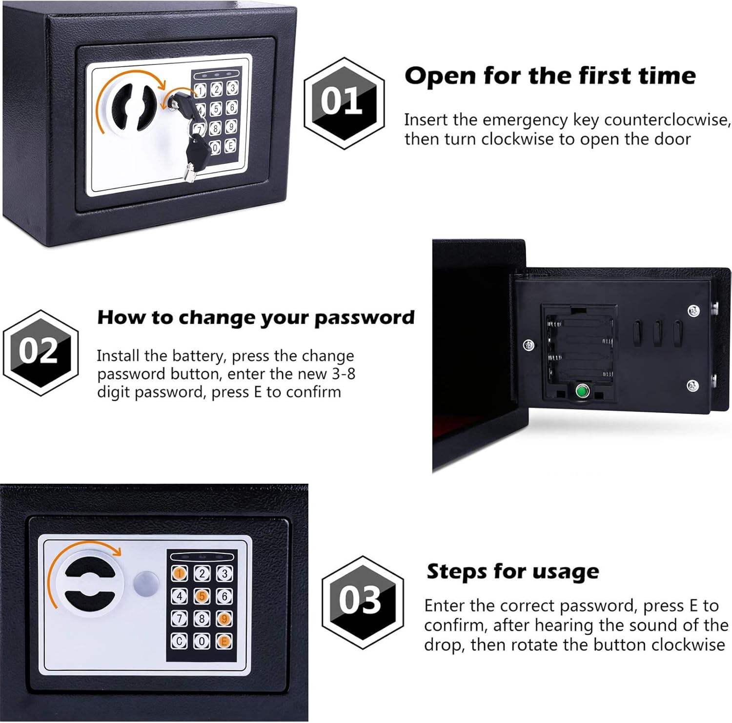 Meykey Cassaforte Elettronica Digitale Nera - immagine 4