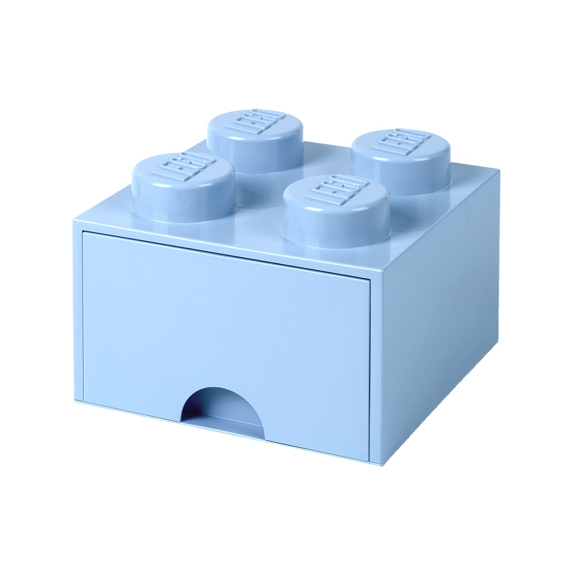 Cassettiera Mattoncino Lego 4 Bottoni, 1 Cassetto, Cassa Portaoggetti Impilabile, 4.7 L, Plastica, Blu Chiaro