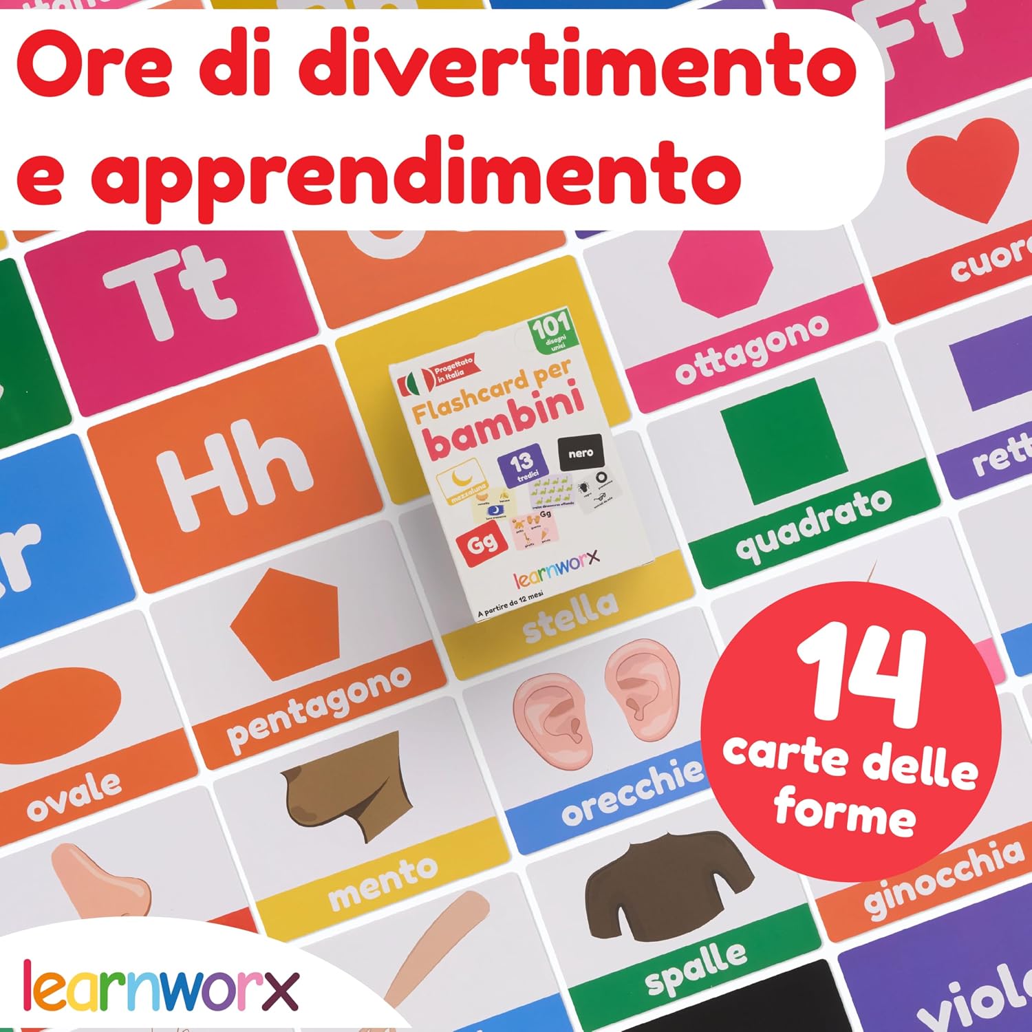 Flashcard per Bambini 1-3 Anni - 101 Carte Educative | Learnworx | Velz
