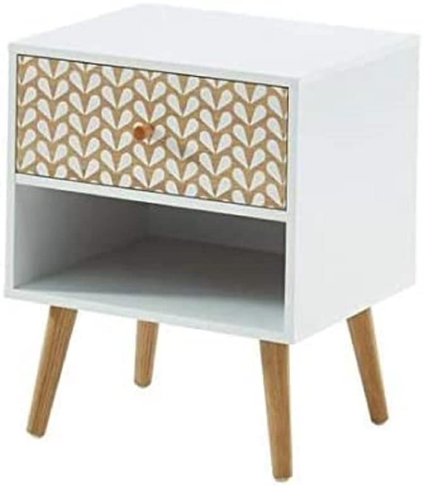 BAÏTA Comodino Capucine bianco e effetto rovere, 40 cm