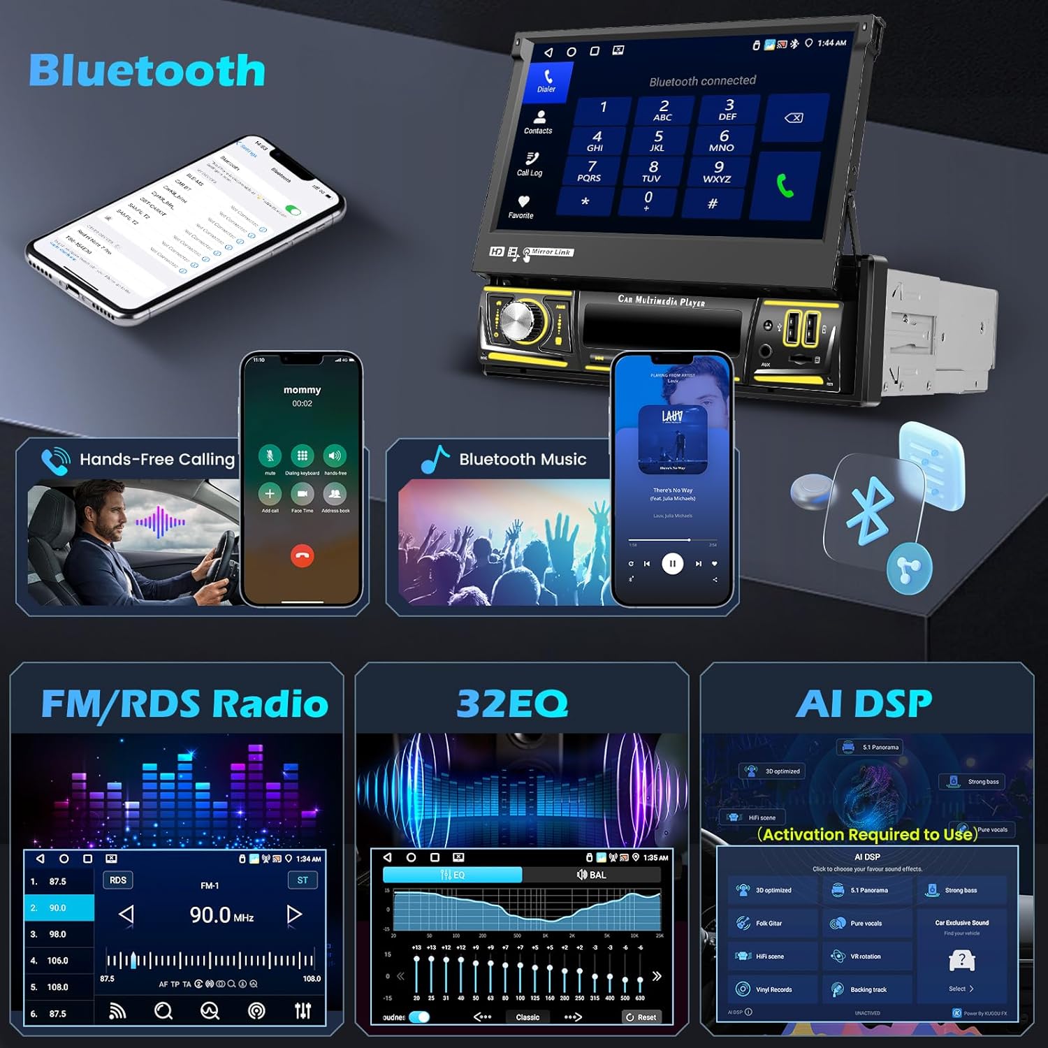 Hikity Autoradio 1 DIN Android 13 con Schermo Retrattile 7'' - immagine 5