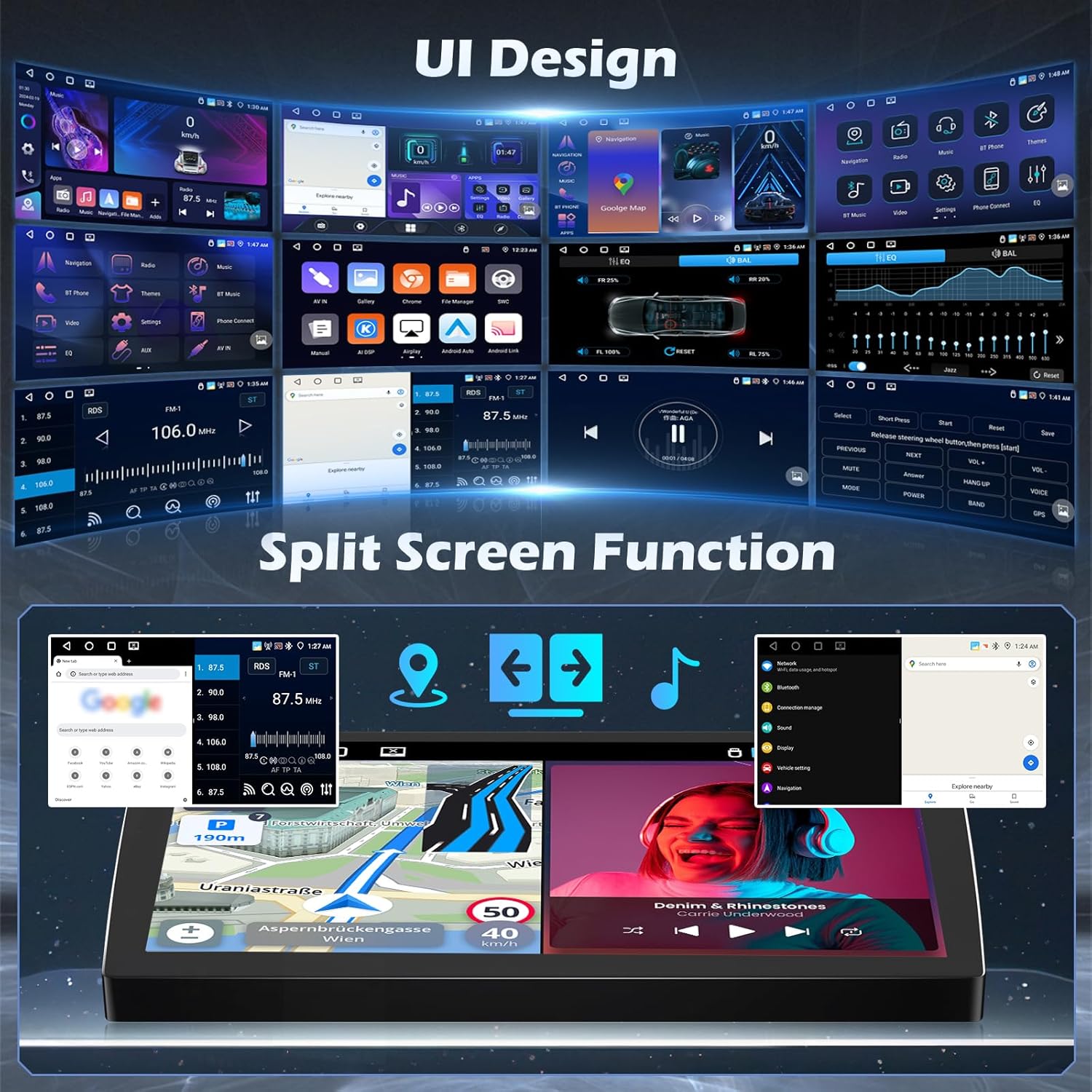 Hikity Autoradio 1 DIN Android 13 con Schermo Retrattile 7'' - immagine 7