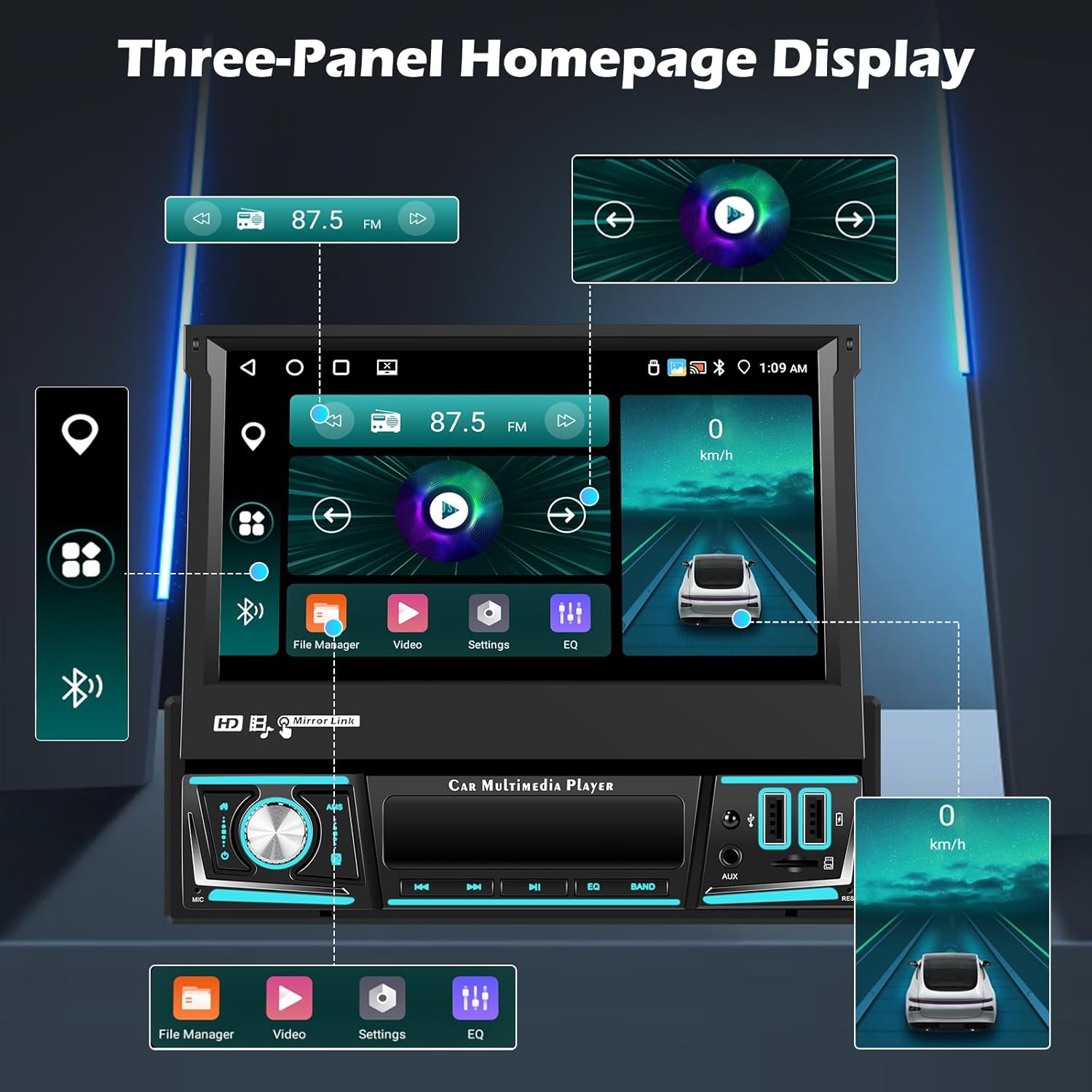 Hikity Autoradio 1 DIN Android 13 con Schermo Retrattile 7'' - immagine 8