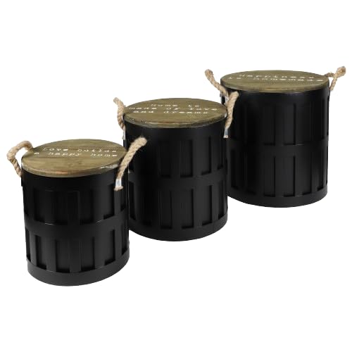 Urban Living Set di 3 tavolini in Metallo, ingegnerizzato, Nero/Legno, Normal