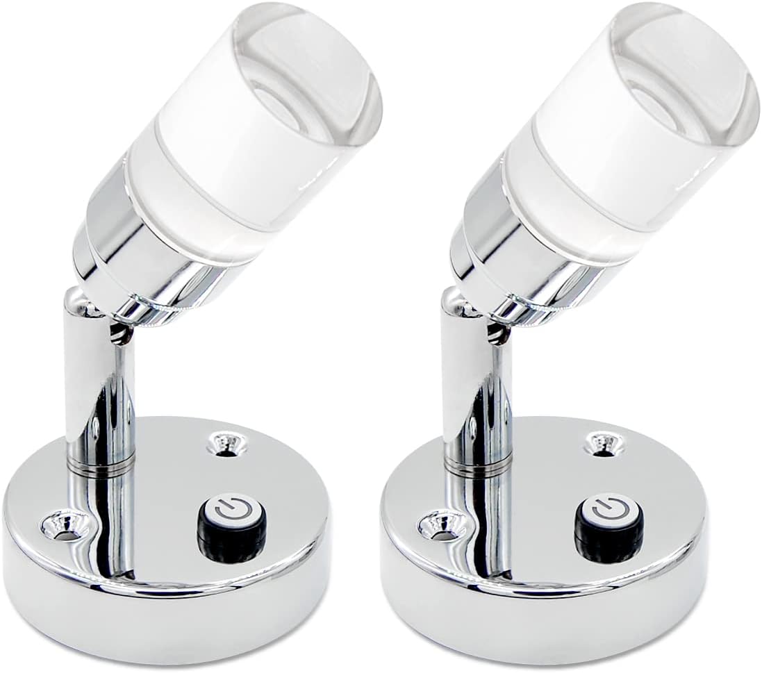 Dream Lighting Faretti LED 12v Camper Interni Luce da Lecture Moderna Acrilico Trasparente e Lega Lucidata Bicolore blu e Bianco Freddo