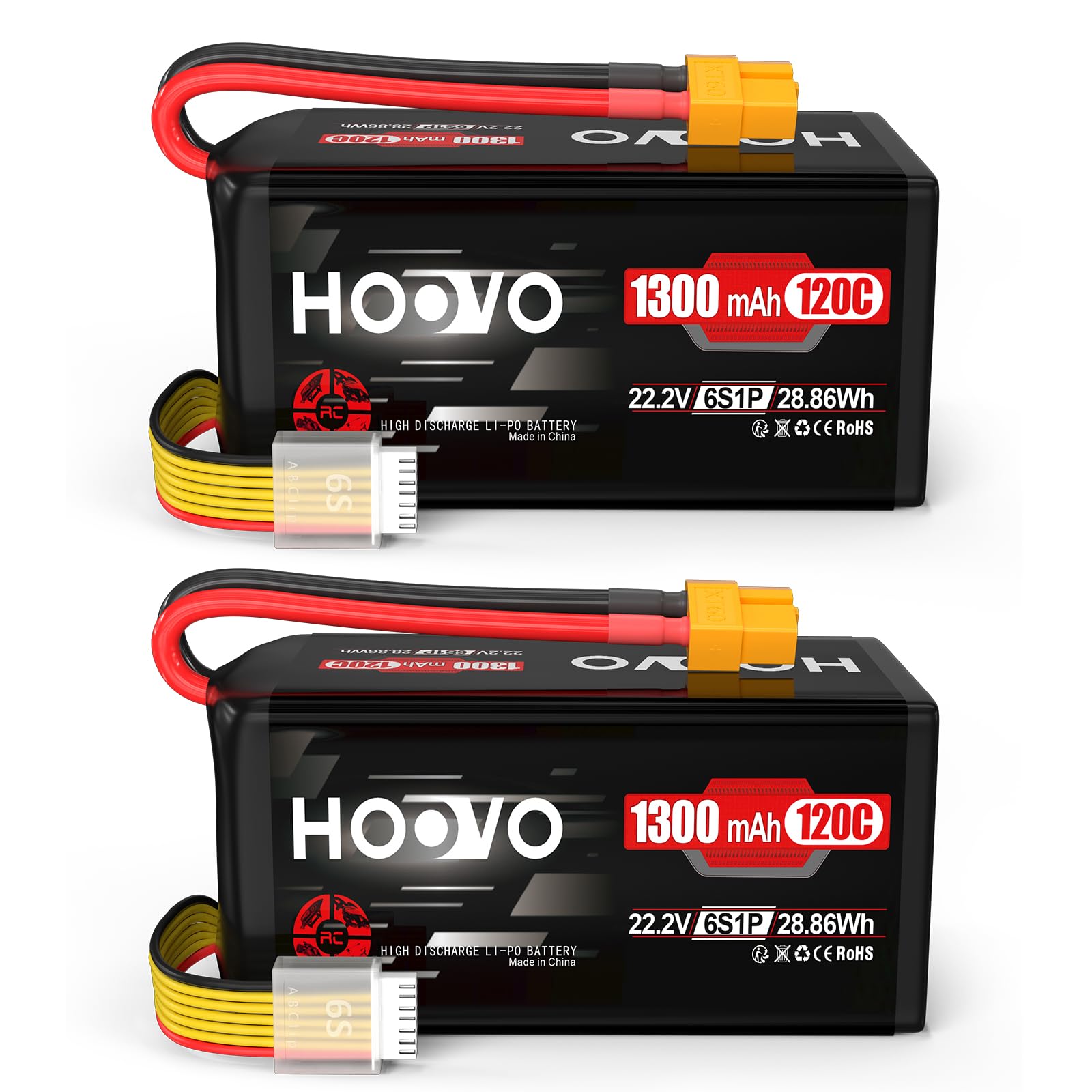 Hoovo 6S Lipo RC Batteria 22.2V 1300mAh 120C (2 pz)