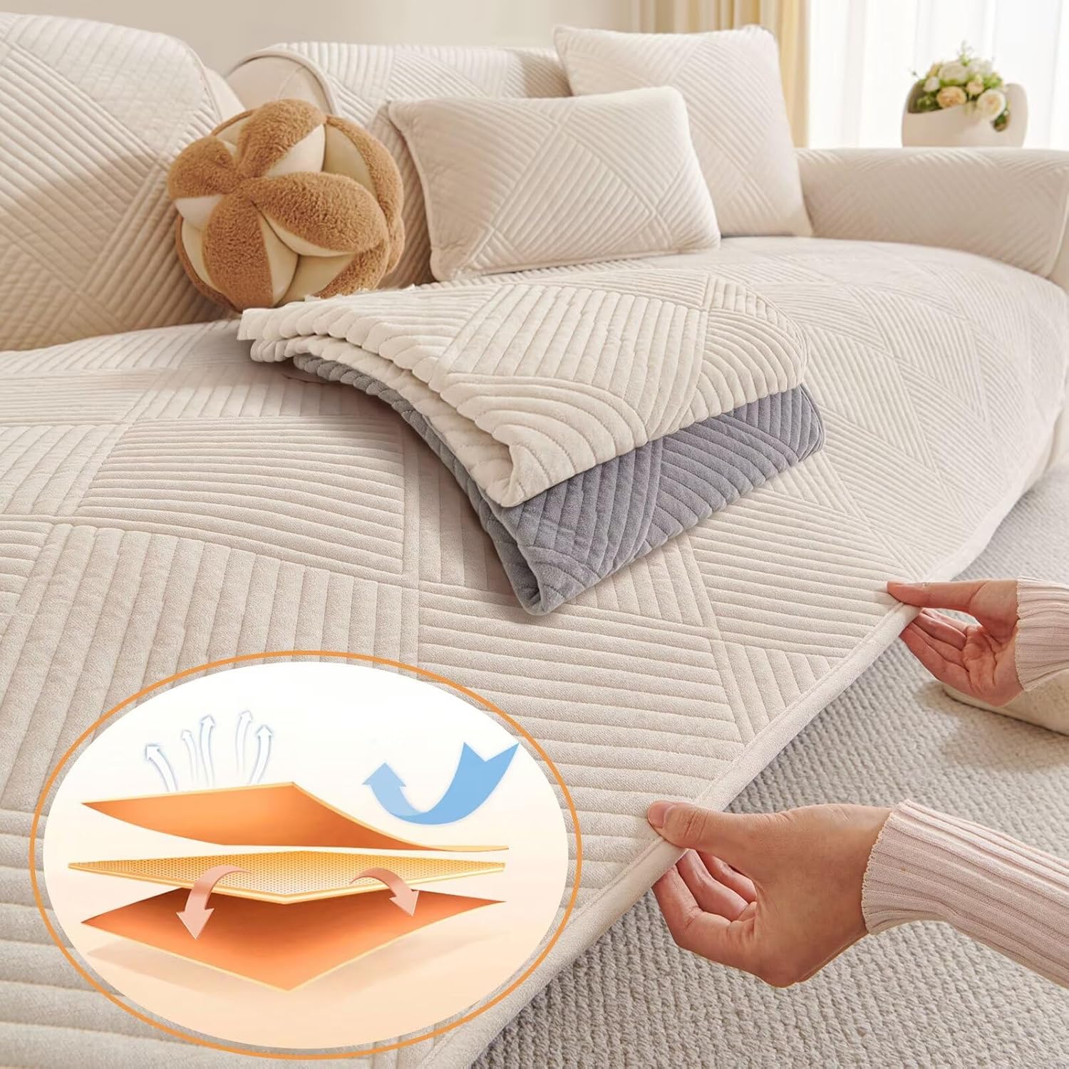 QHAIYYBF Copridivano 4 Posti con Penisola - immagine 3